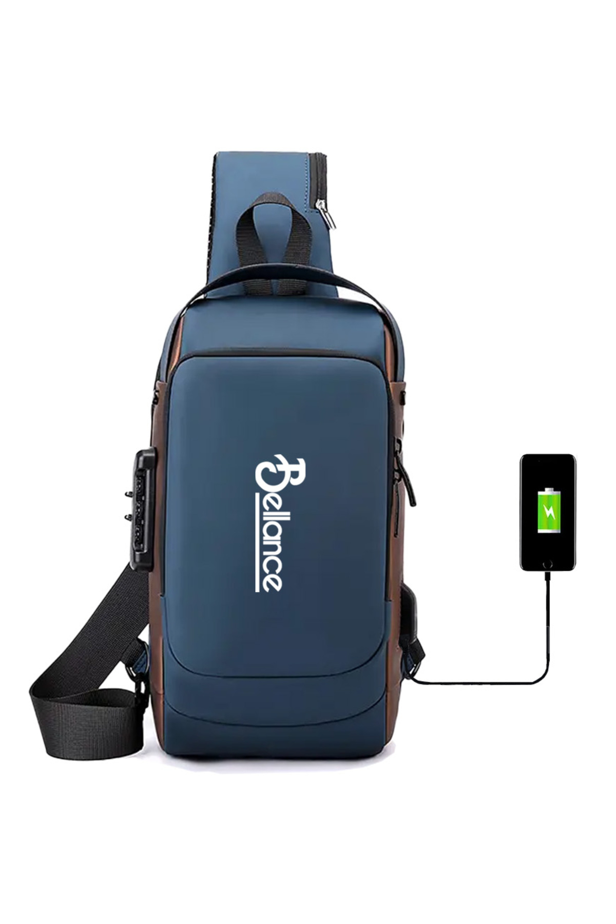 Bellance BLG-50BL Su Geçirmez Şifre Kilidi USB Omuz Göğüs Çantası görsel 5