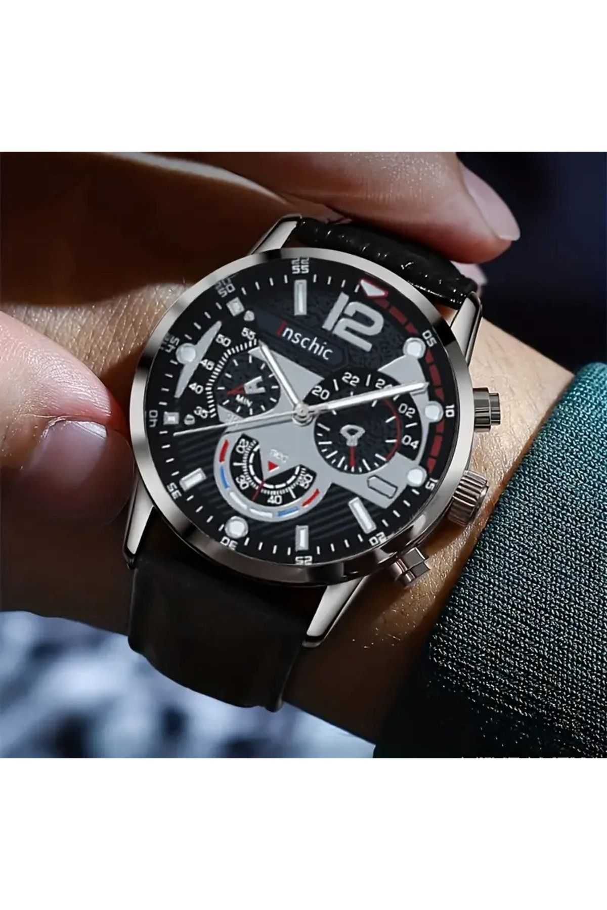 Feron accessories Erkek Spor Kronograf Deri Kordonlu Analog Kol Saati TM-508