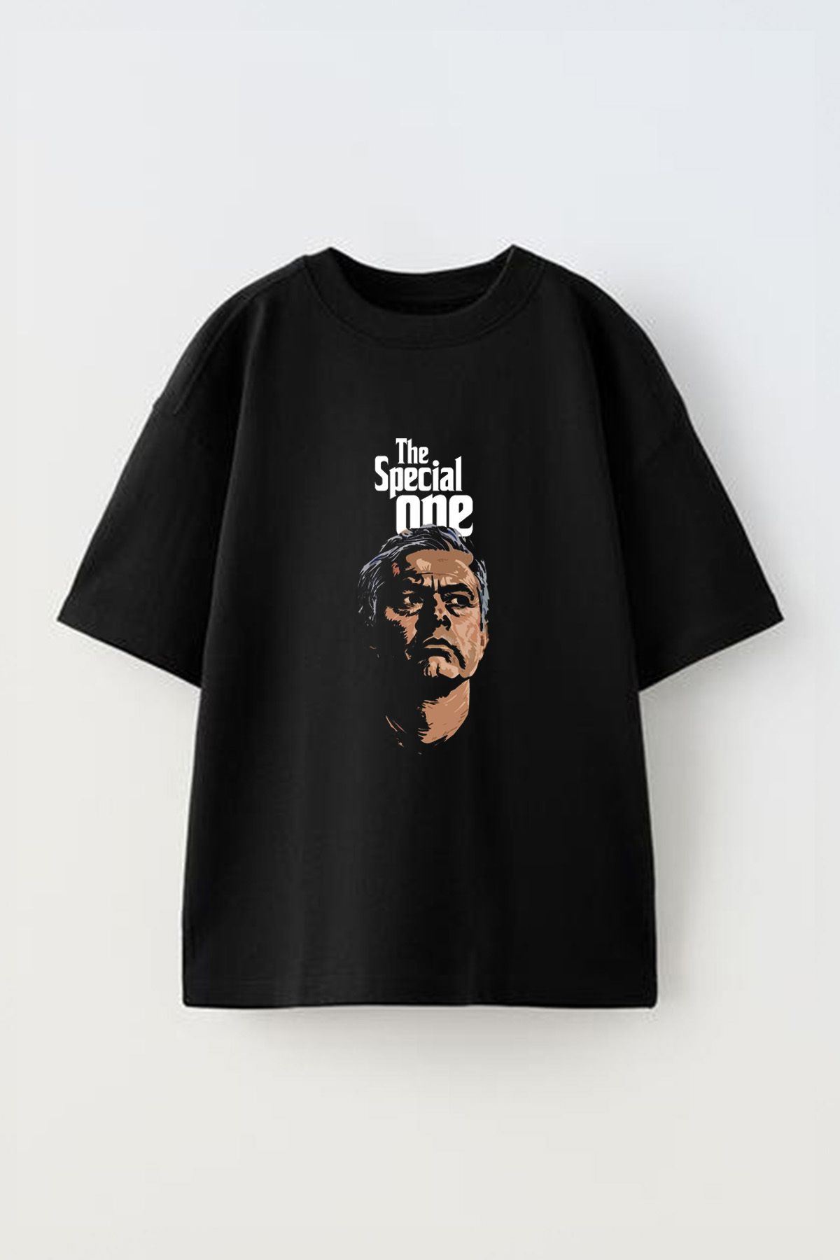 Anetos Jose Mourinho The Special Ön Baskılı Pamuk Siyah Oversize T-shirt