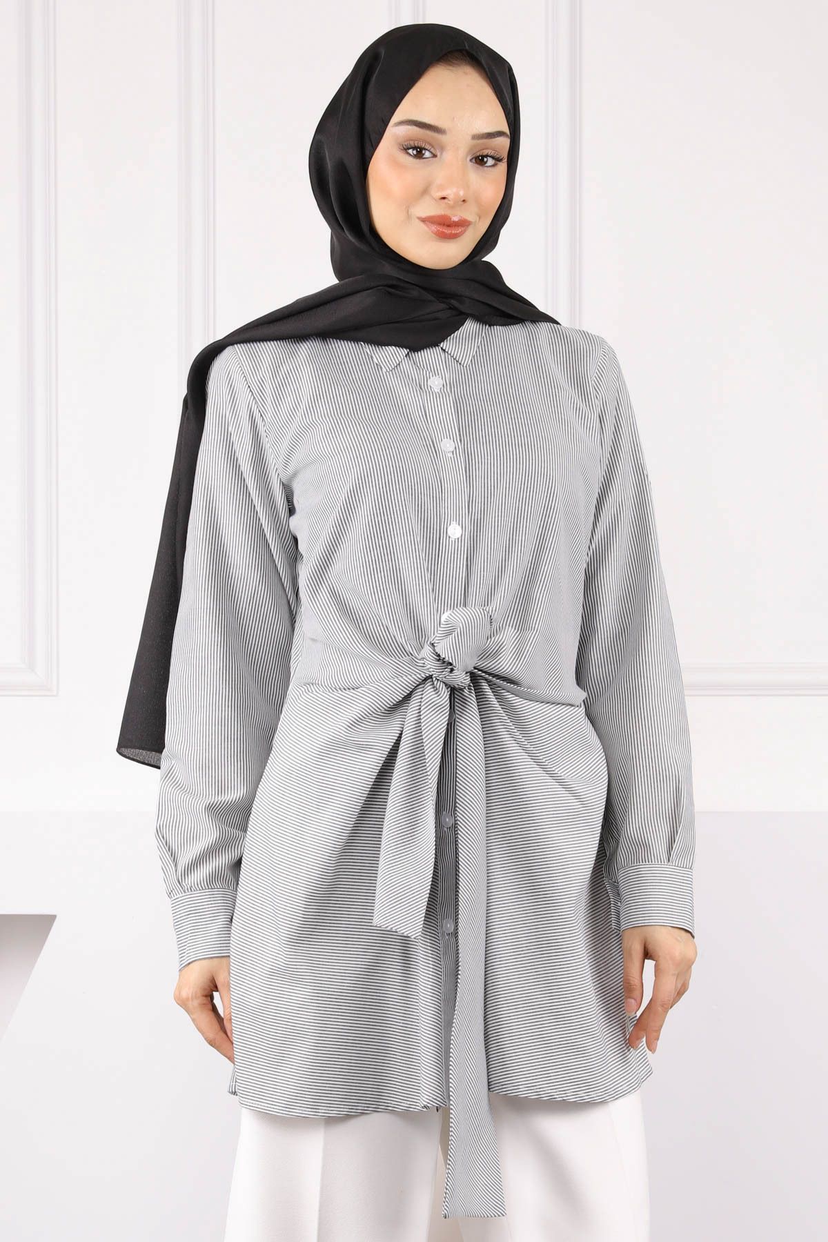 İmajButik Füme Bel Bağlamalı Tunik