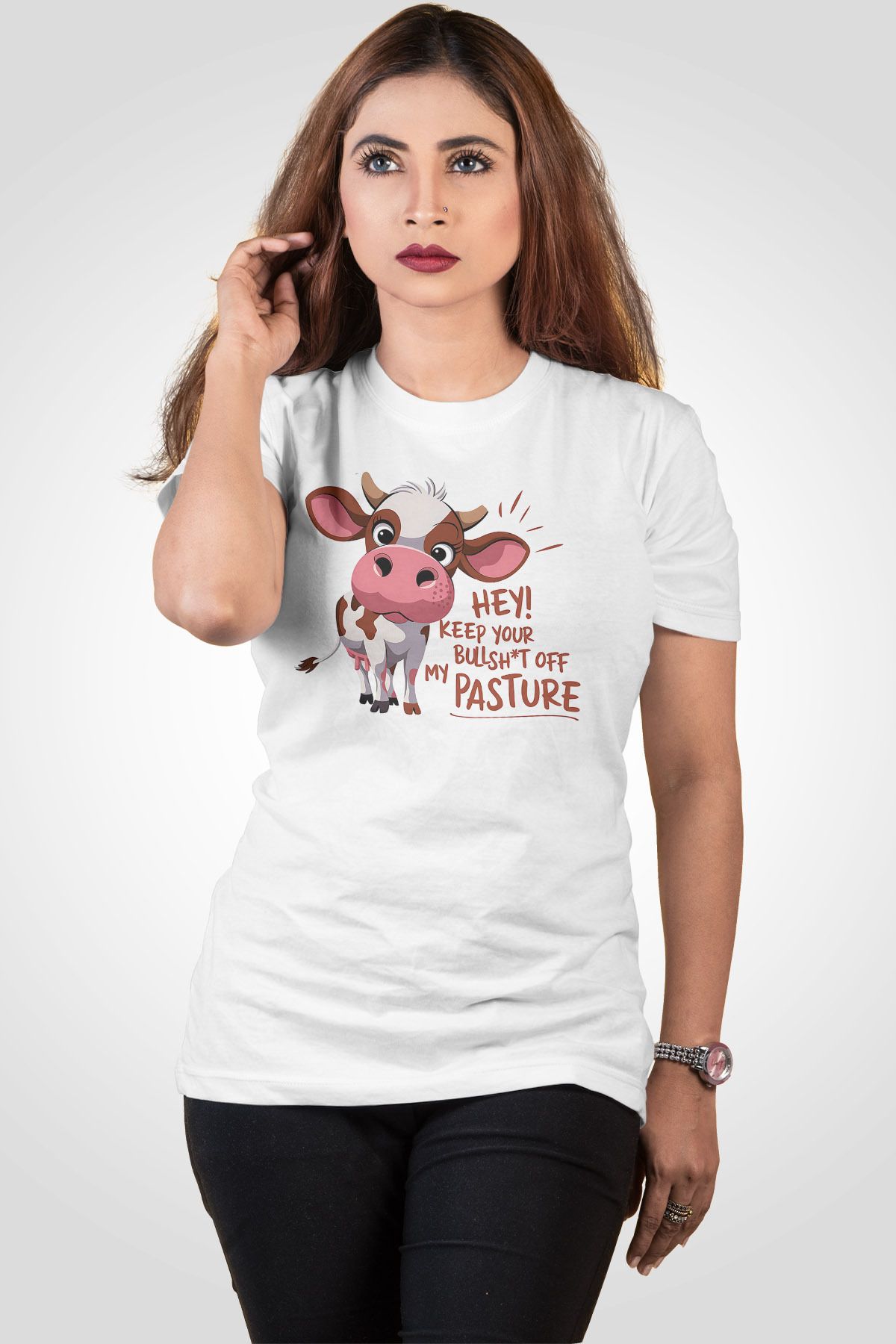 qoeuyl boutique Hey! Keep Your Baskılı Unisex Regular Fit Pamuklu Beyaz Tişört