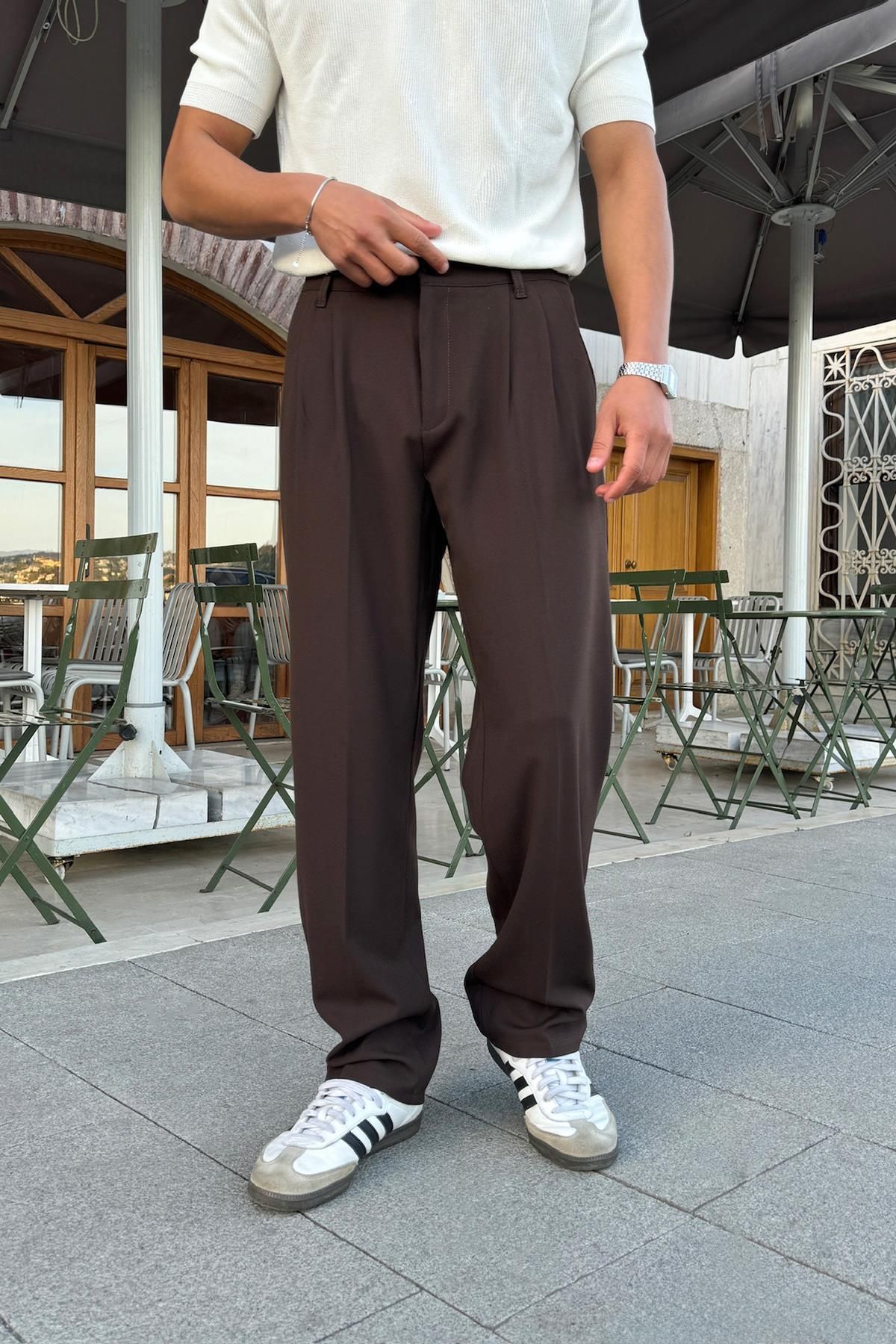 Flaw Wear Relax Fit Basic Kahverengi Kumaş Pantolon