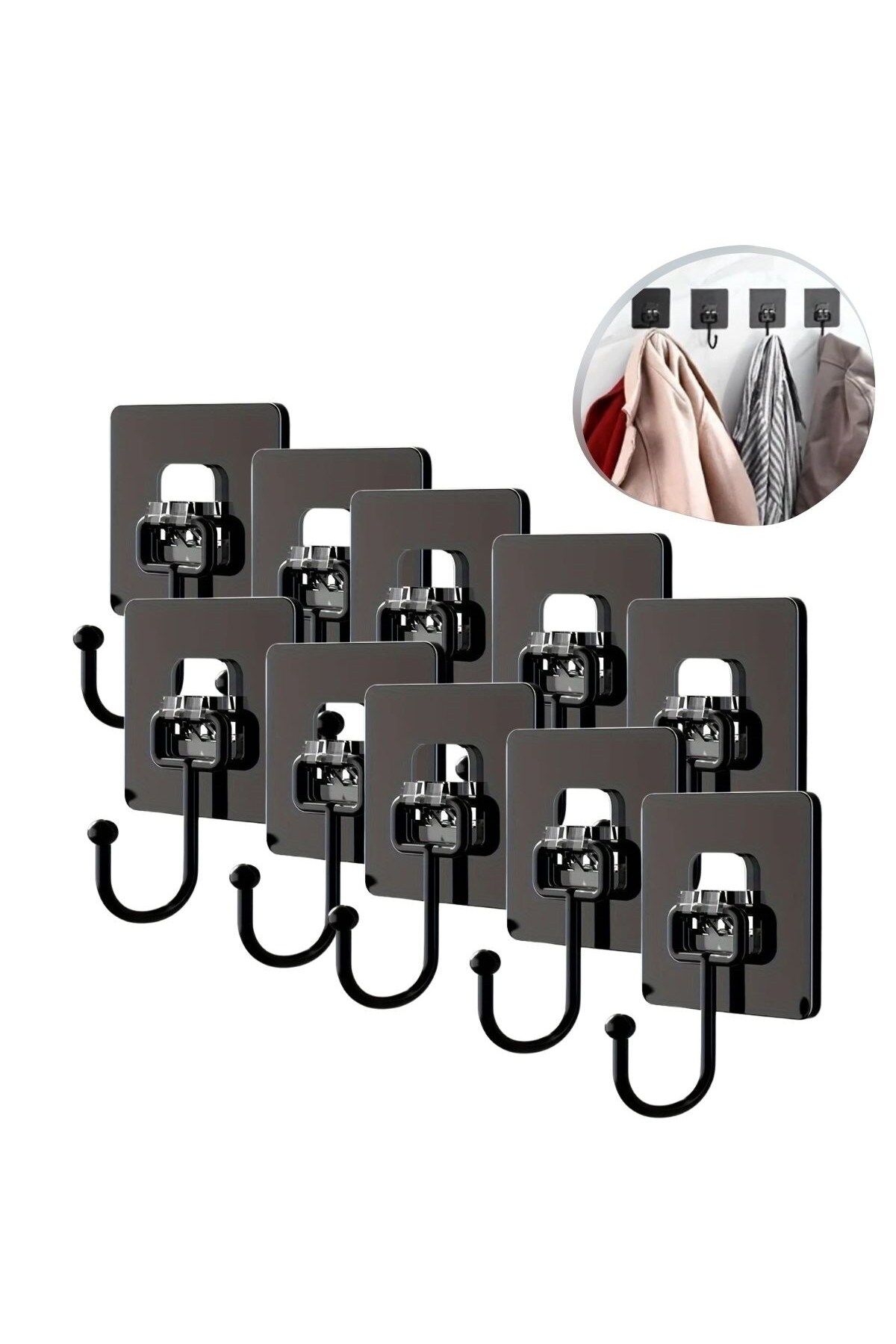 İklimStore 10 Adet Duvara, Dolapa Yapışan Güçlü Yapışkanlı Siyah Duvar Askısı (5131)