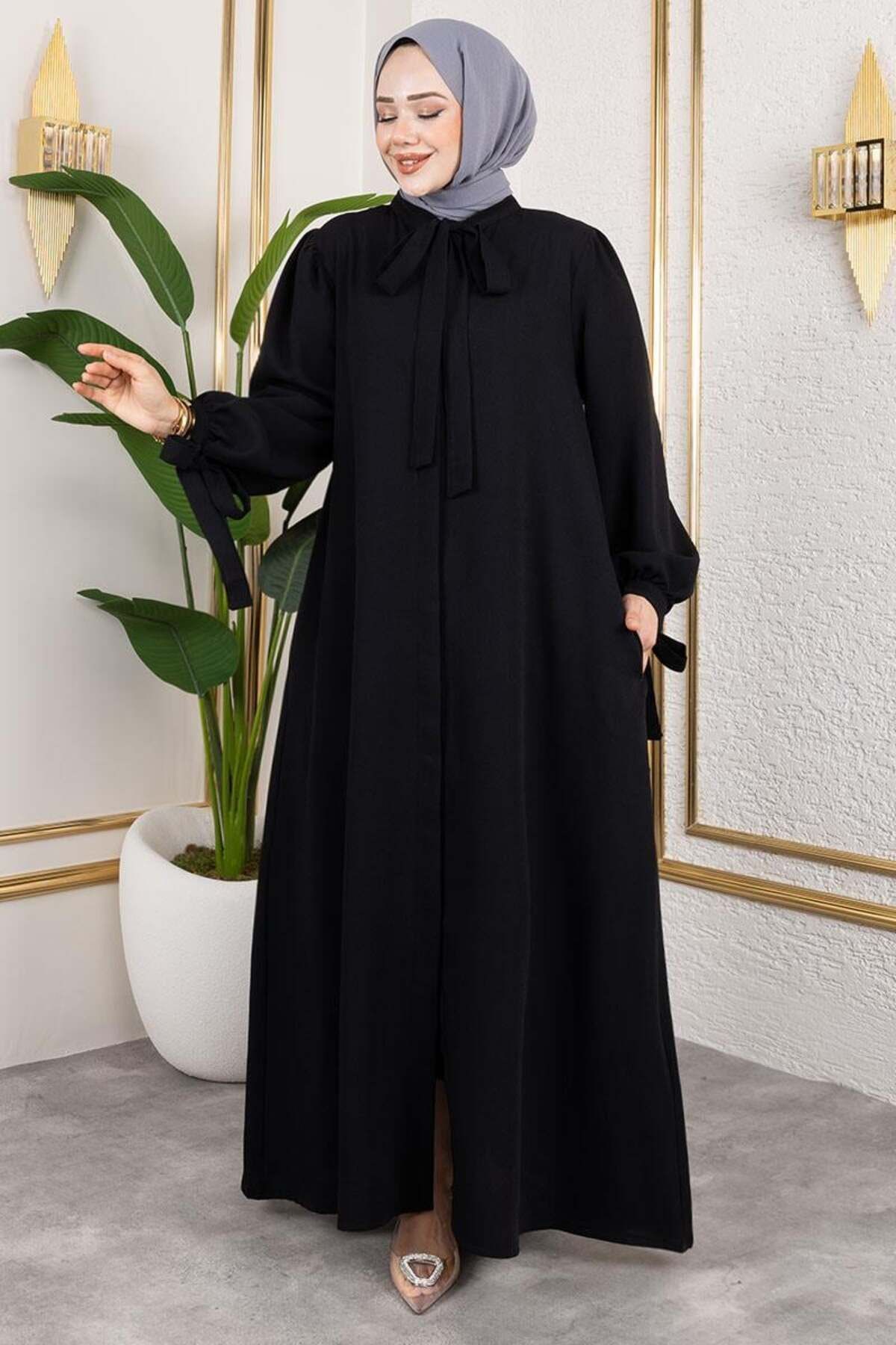 Mec Fashion Manşeti Bağcıklı Elbise Ferace