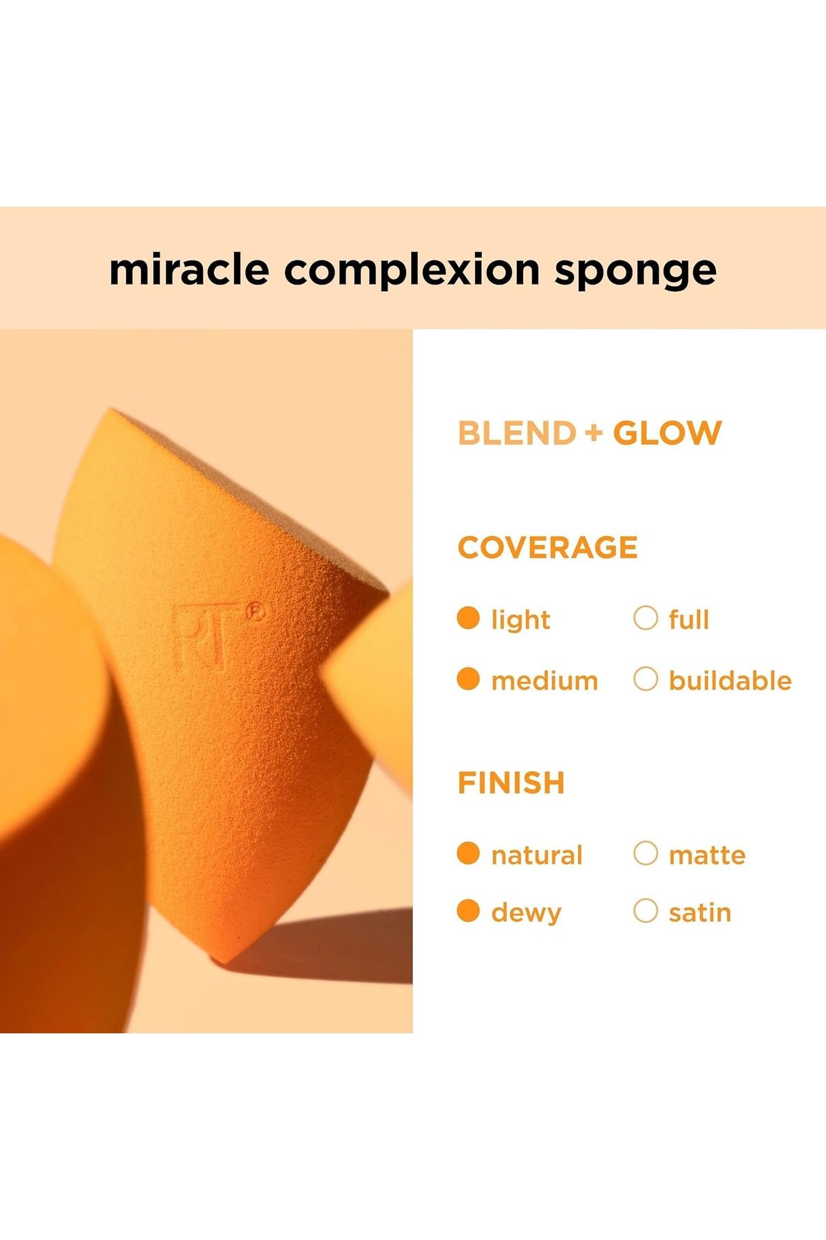 Real Techniques-3in1 Multifunctional Miracle Complexion Sponge With Travel Sponge Case, Orange 6
