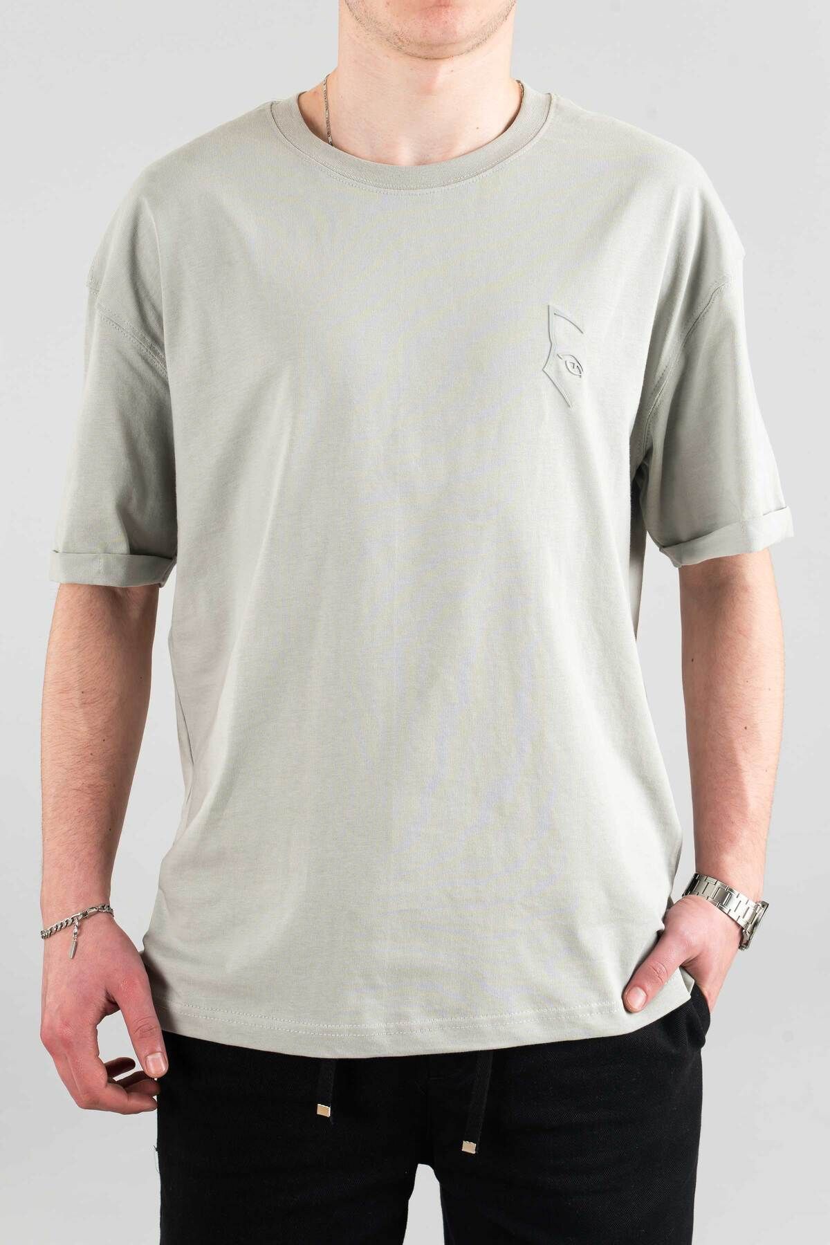 bombe Erkek Özel Bisiklet Yaka Tişört Basic Yarı Owersize Düz Baskılı T-Shirt