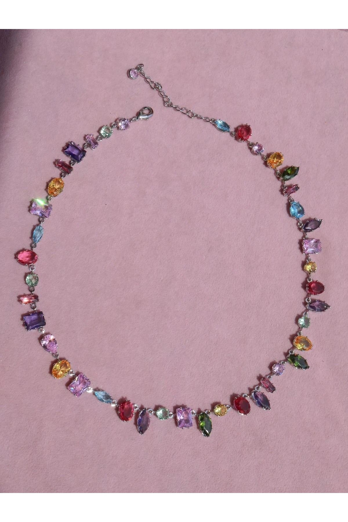 Reorah Collection Royal Gem Kolye-Zirkon Taşlı Renkli Şekilli Kolye