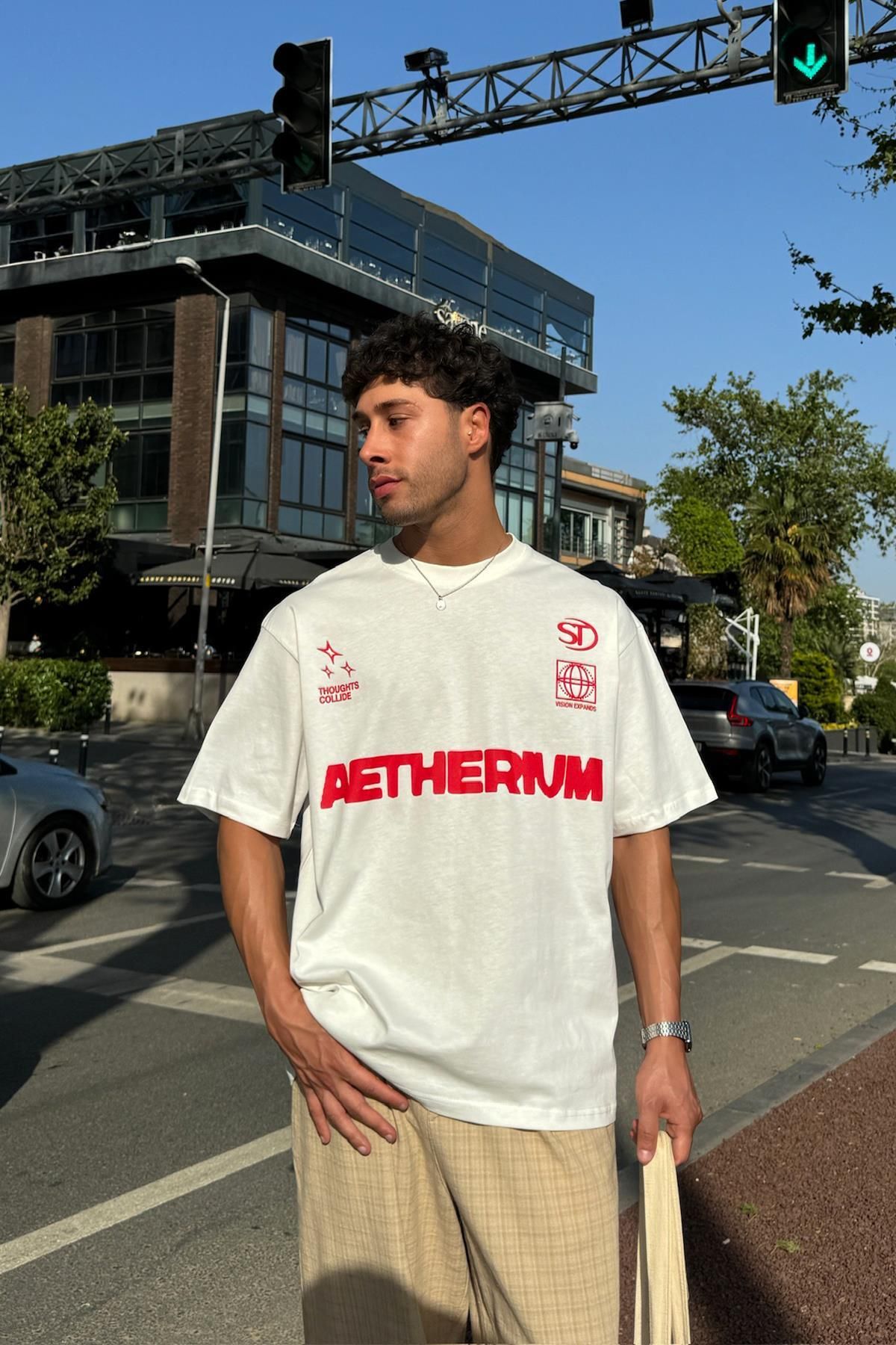 Flaw Wear Aetherium Baskılı Ekru Tişört