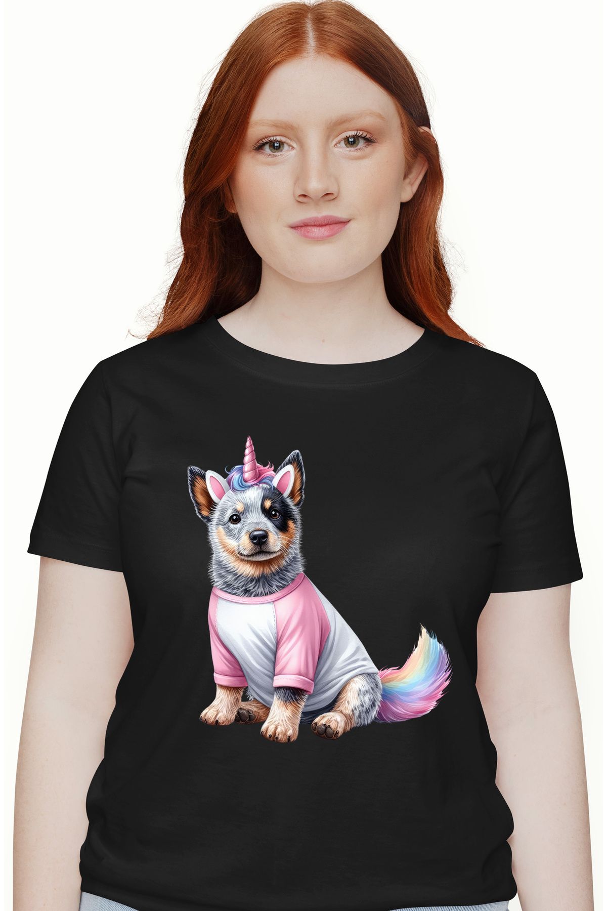 StoryGift Romania Tricou Femei Cu Un Catelus In Costum De Unicorn, Ilustratie, Bluza, Serios, Curi Blk_xs Femeie - XS