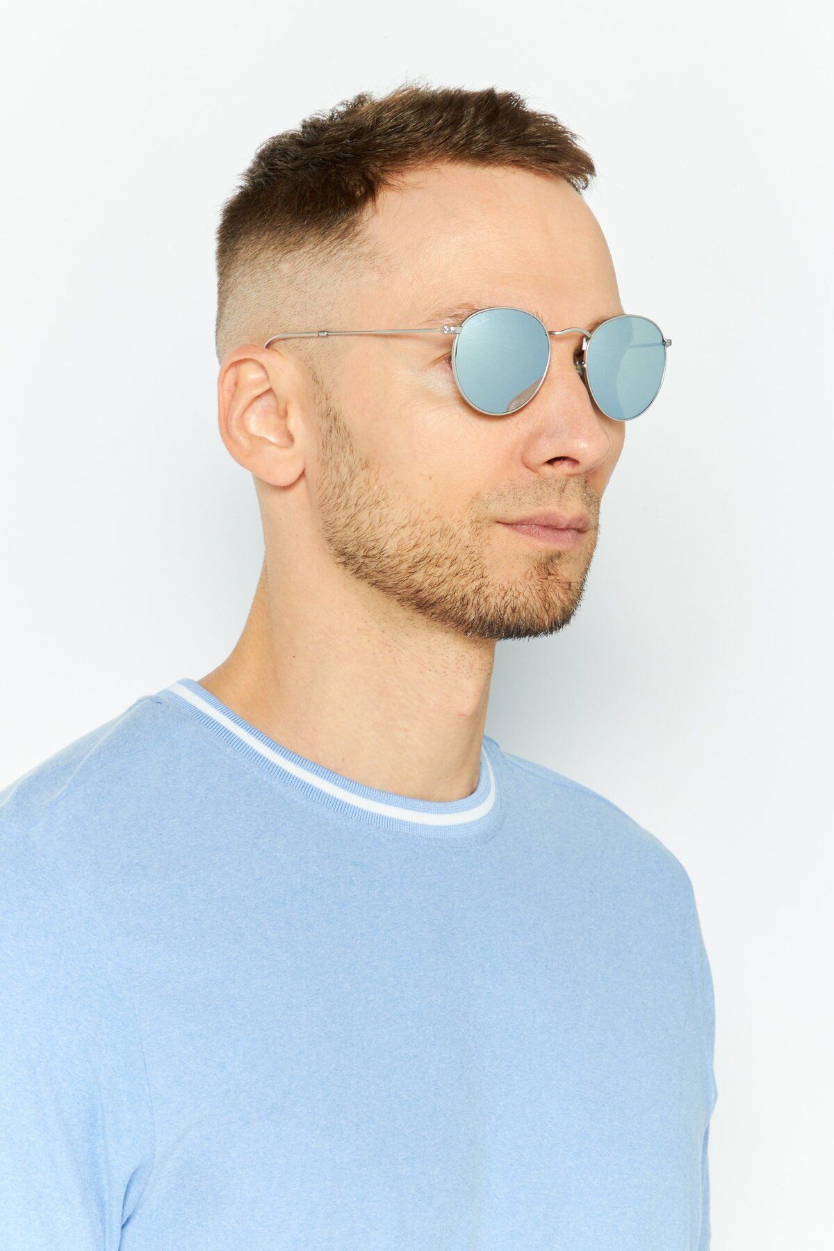 Ray-Ban-نظارة شمسية راي بان مان دائرية معدنية - Rb 3447 - مقاس العدسة: 50 مم - فضي غير لامع 2