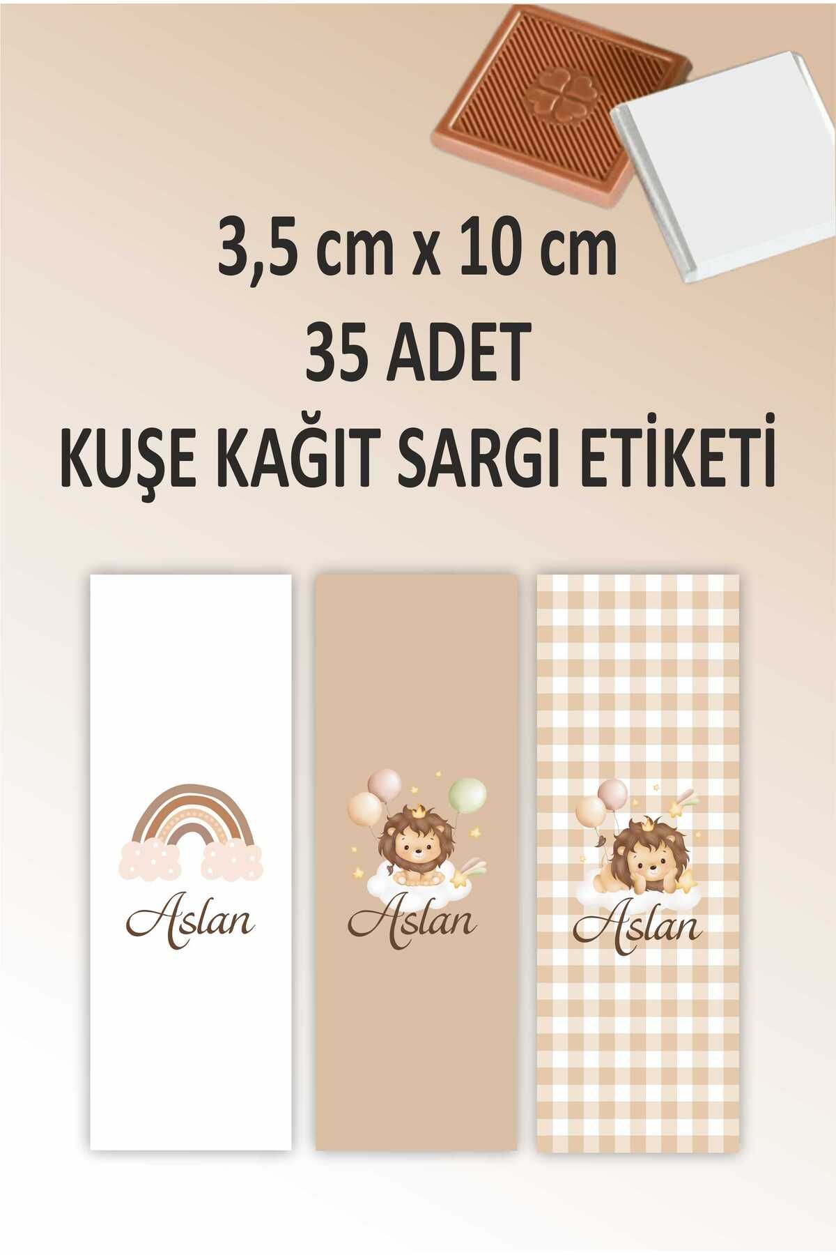 fırsatlar diyarı Özel Isimli Bebek Sargı Çikolata Etiketi - Aslan Tema - Kesimli Parlak Kuşe Sticker - 35 Adet