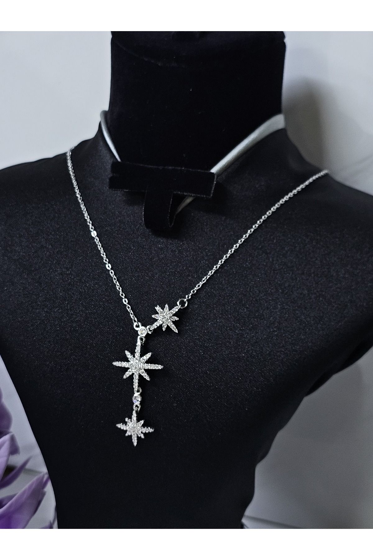 MODA Üç yıldızlı çelik zincir zirkon taşlı kolye