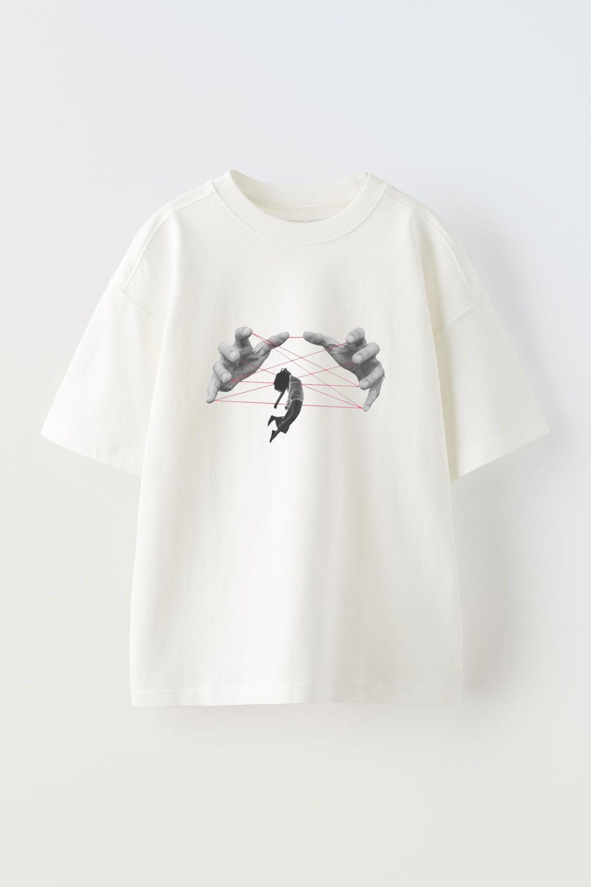 Anetos Hand Human Ön Baskılı Pamuk Beyaz Oversize T-shirt