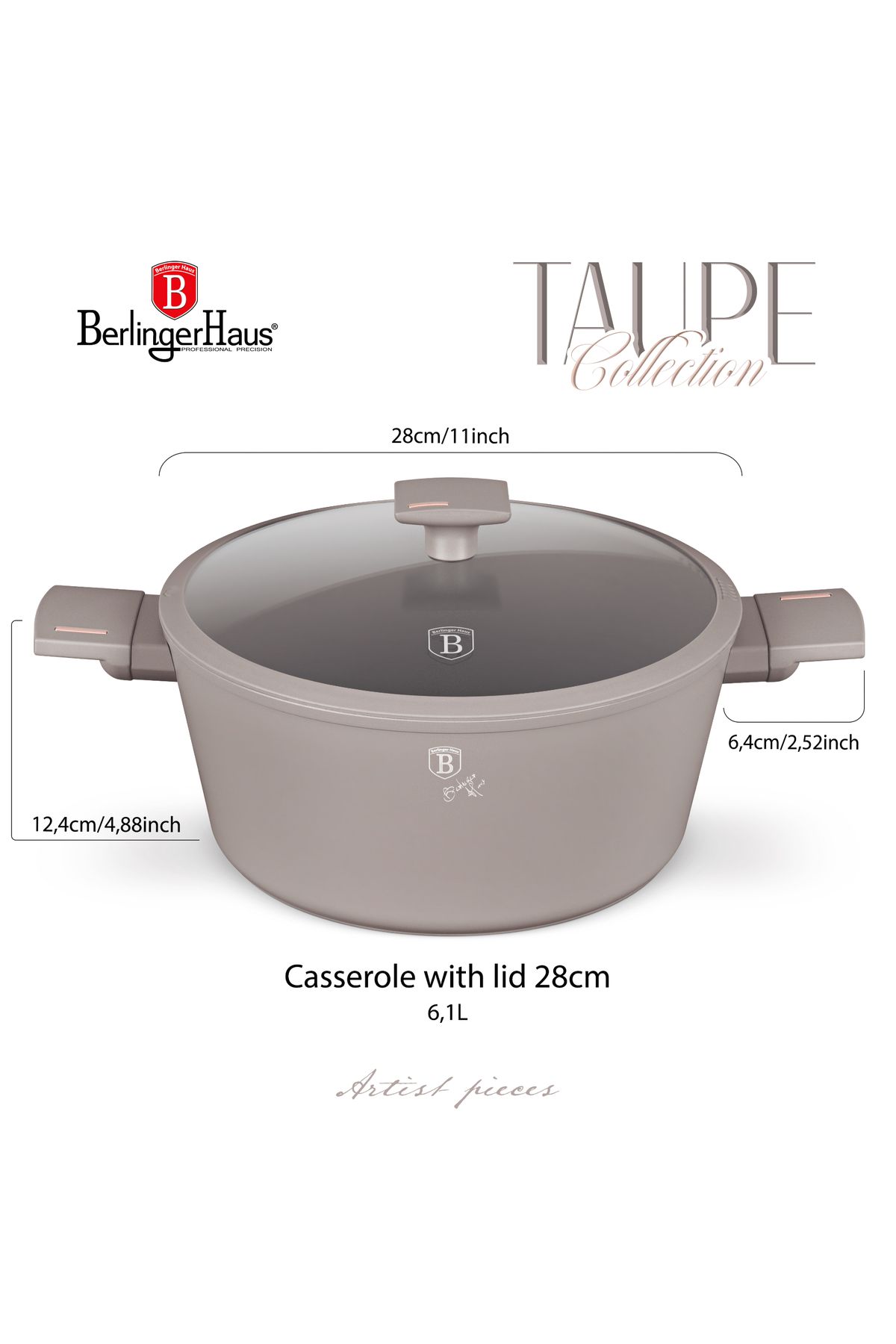 Berlinger-Titanium Pot With Lid Non-stick 6,1 L - 28 Cm Taupe Collection Induction All Stoves 7