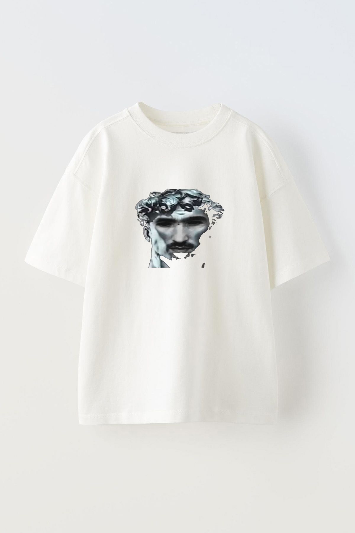 Anetos Sagopa Kajmer Heykel Ön Baskılı Pamuk Beyaz Oversize T-shirt