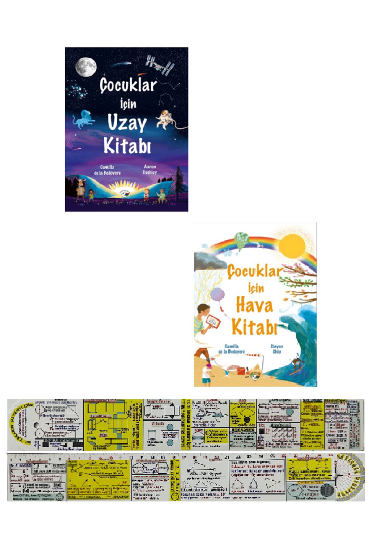 Minik Kuş Kitap Çocuklar için Uzay Kitabı + Çocuklar için Hava Kitabı 2'li Set + Mat. Öğreten Cetvel