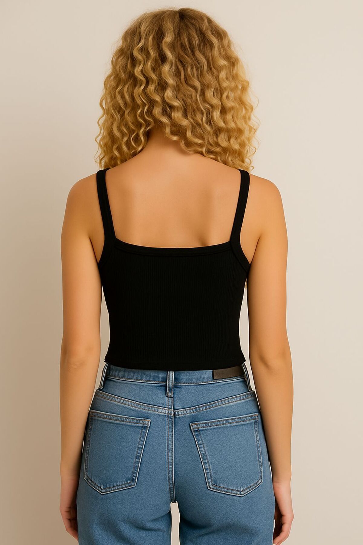 TURKUAZ KIDS TURKUAZ HOMEWEAR Kadın Kaşkorse Kare Yaka Askılı Atlet Fitilli Crop Atlet Spor Kaşkorse Atlet