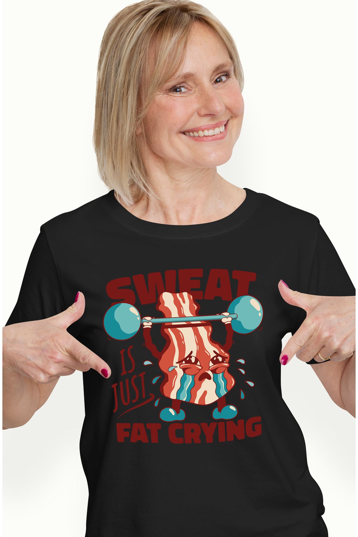 StoryGift Romania Tricou Femei Cu Felie De Bacon Ridicand Bara De Greutati, Text In Engleza Sweat Blk_l Femeie - XS