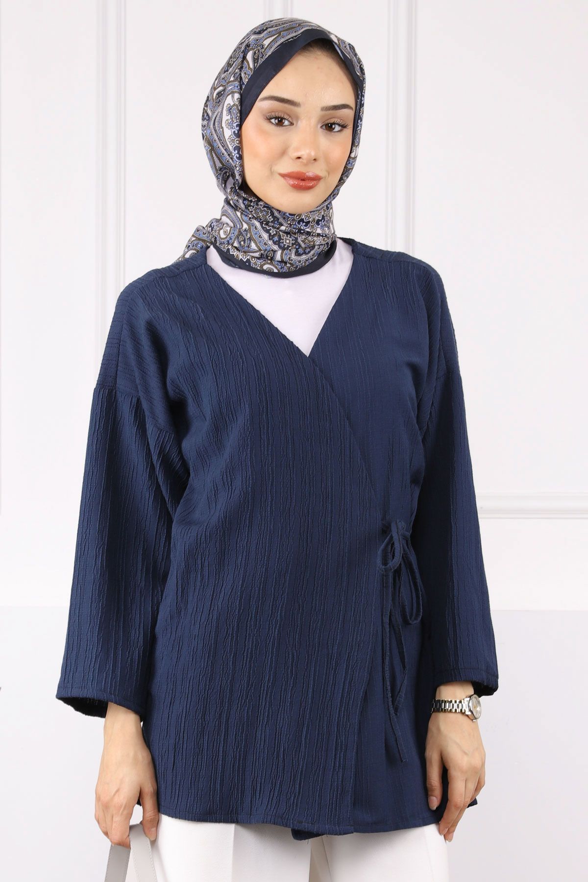 İmajButik Lacivert Yan Bağlamalı Kimono