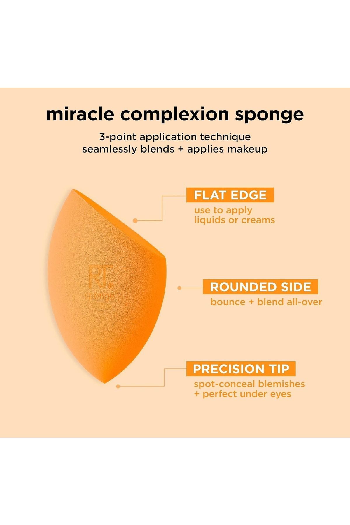 Real Techniques-3in1 Multifunctional Miracle Complexion Sponge With Travel Sponge Case, Orange 3