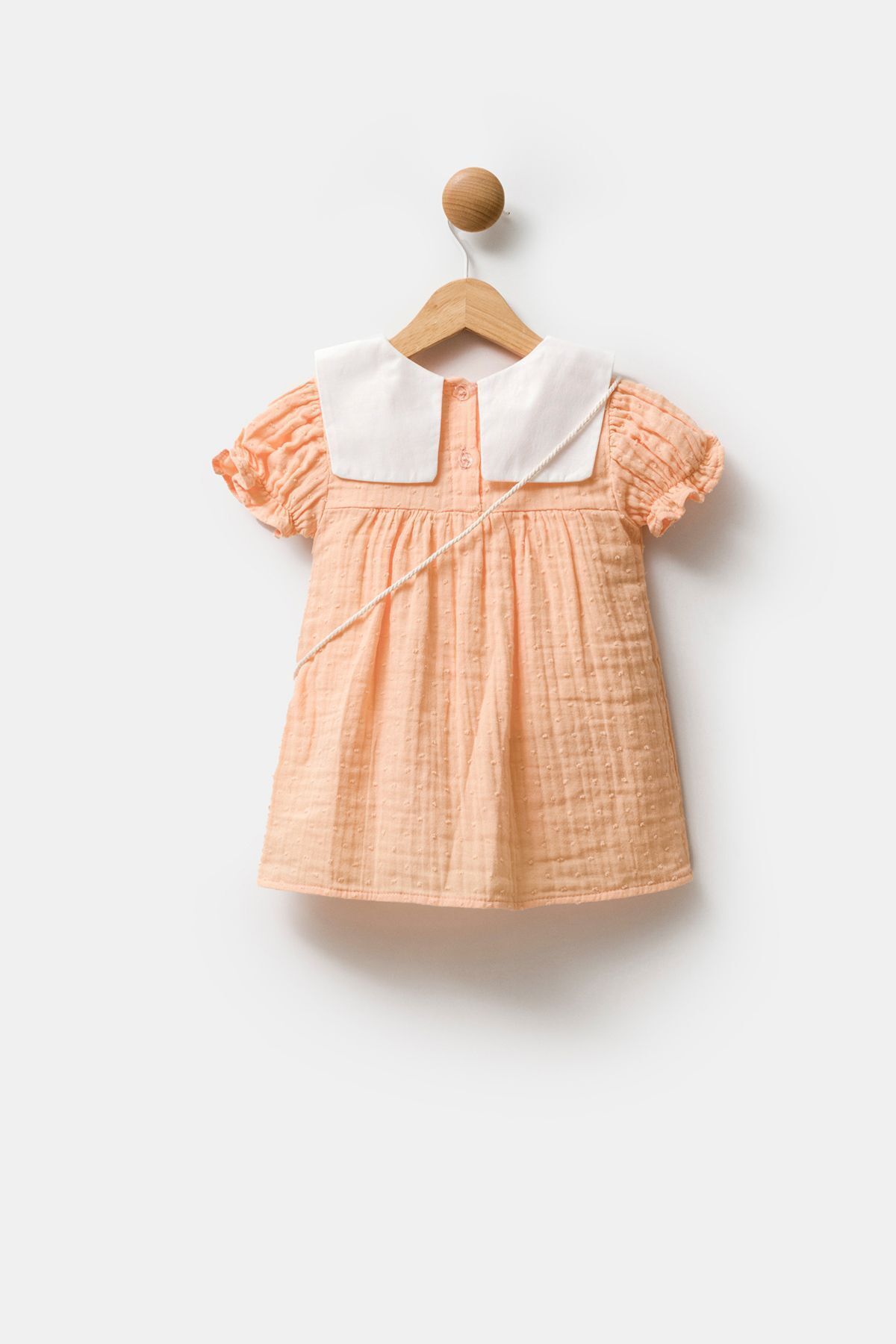 Minipodyum Kız Bebek Nakışlı Bebe Yaka Müslin %100 Pamuk Çantalı Bayramlık Elbise fotoğrafı 2 (önizleme)