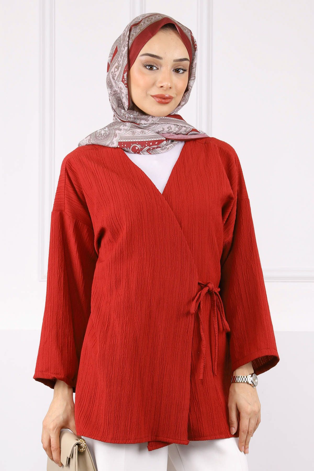 İmajButik Bordo Yan Bağlamalı Kimono