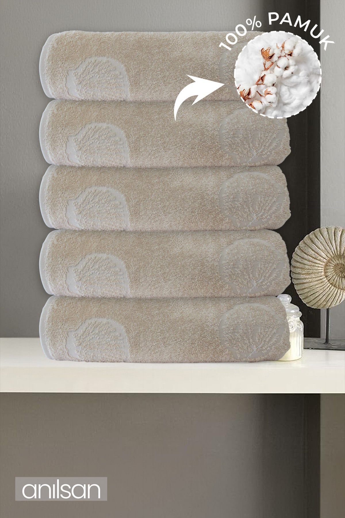 Anılsan 5'li Olea Büyük Banyo Havlusu - 90x150 Cm, 650gr, %100pamuk, Spa Ve Otel Havlusu, Günlük Kullanıma U