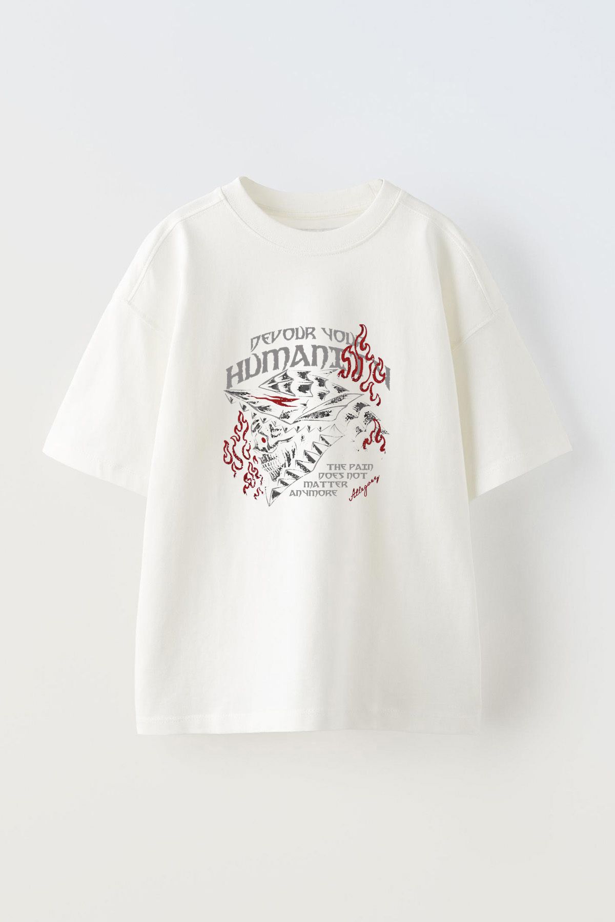 Anetos Devour Your Humanting Ön Baskılı Pamuk Beyaz Oversize T-shirt