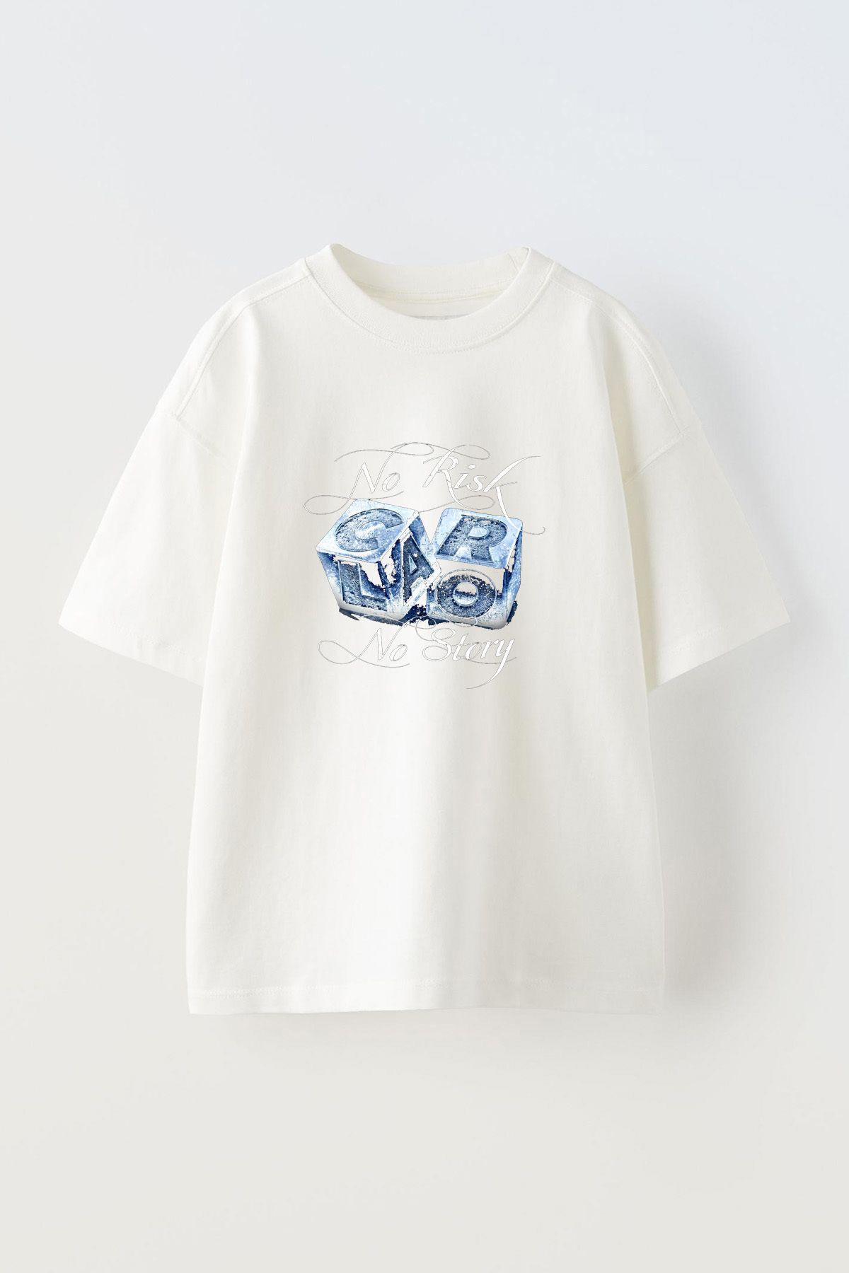 Anetos No Risk No Story Ön Baskılı Pamuk Beyaz Oversize T-shirt