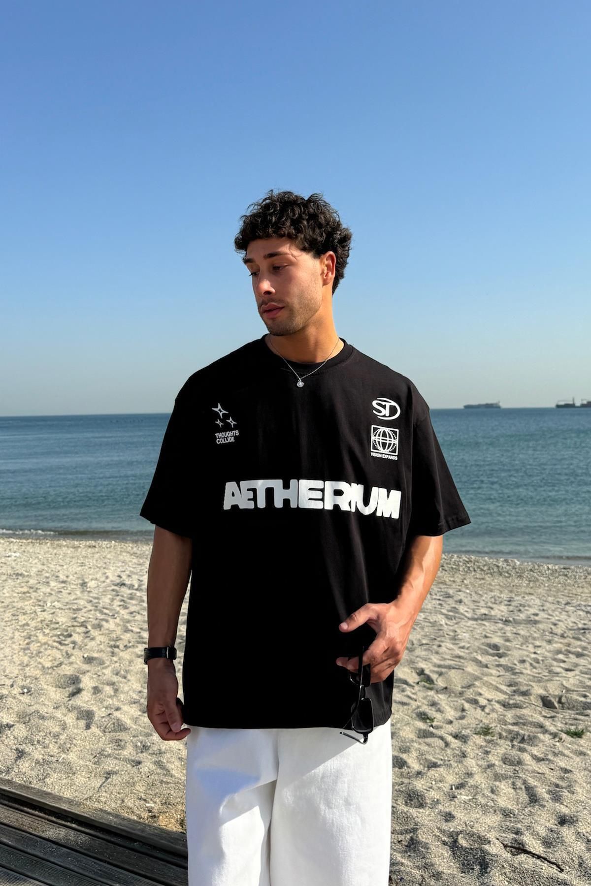 Flaw Wear Aetherium Baskılı Siyah Tişört