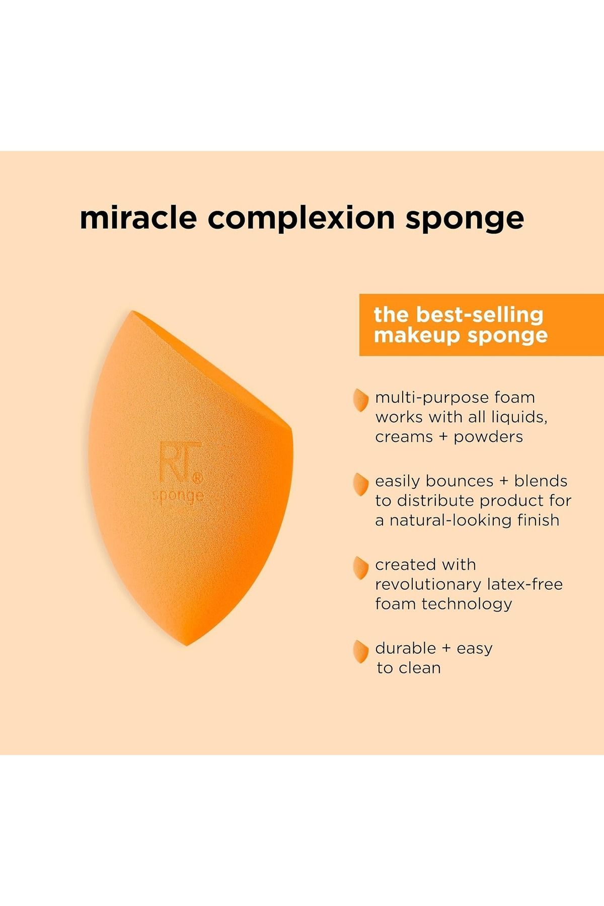 Real Techniques-3in1 Multifunctional Miracle Complexion Sponge With Travel Sponge Case, Orange 4
