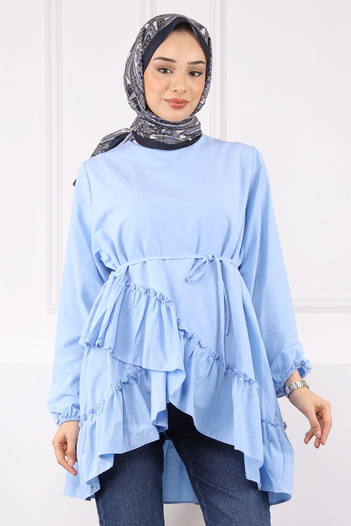 İmajButik Bebe Mavi Eteği Katlı Fırfırlı Tunik