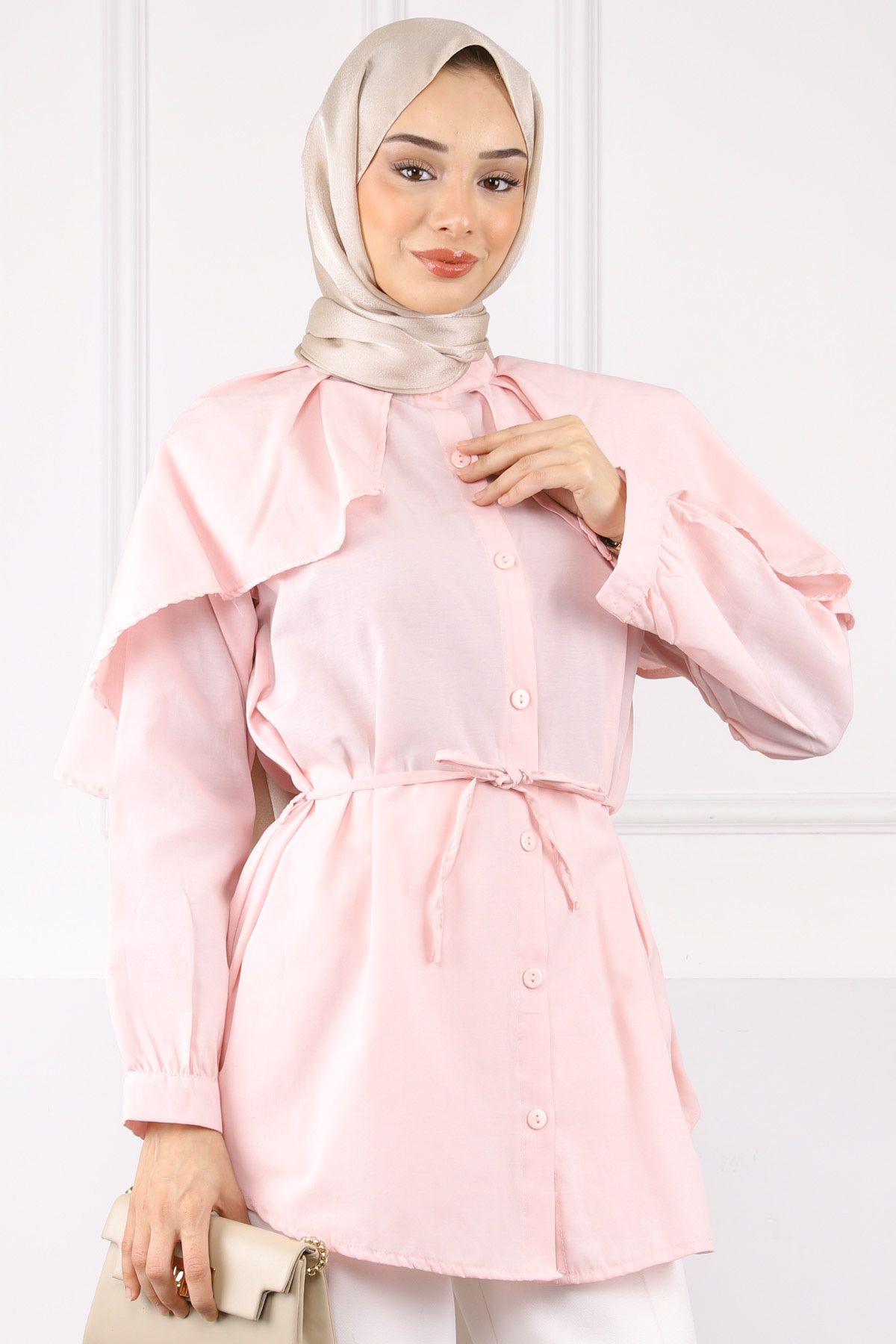 İmajButik Pudra Pelerin Yaka Gömlek
