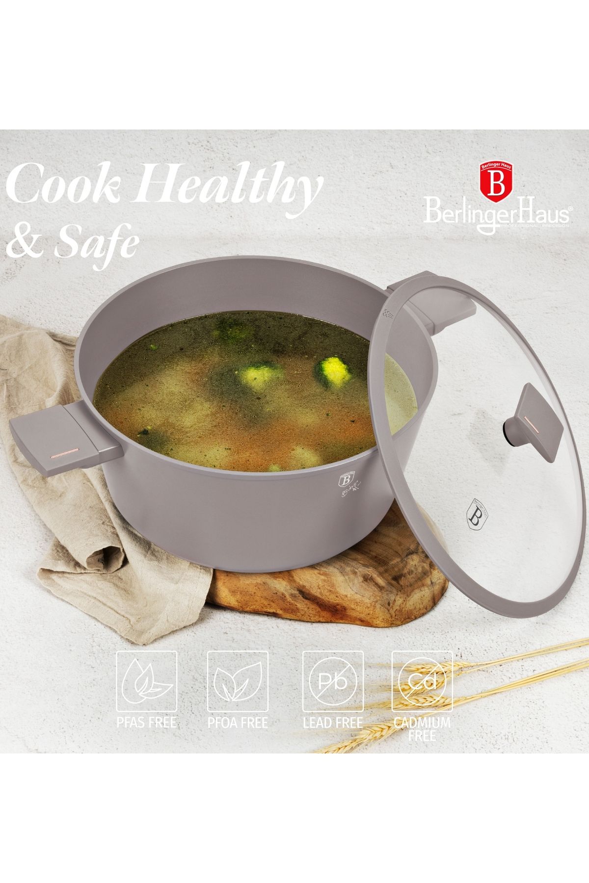 Berlinger-Titanium Pot With Lid Non-stick 6,1 L - 28 Cm Taupe Collection Induction All Stoves 6