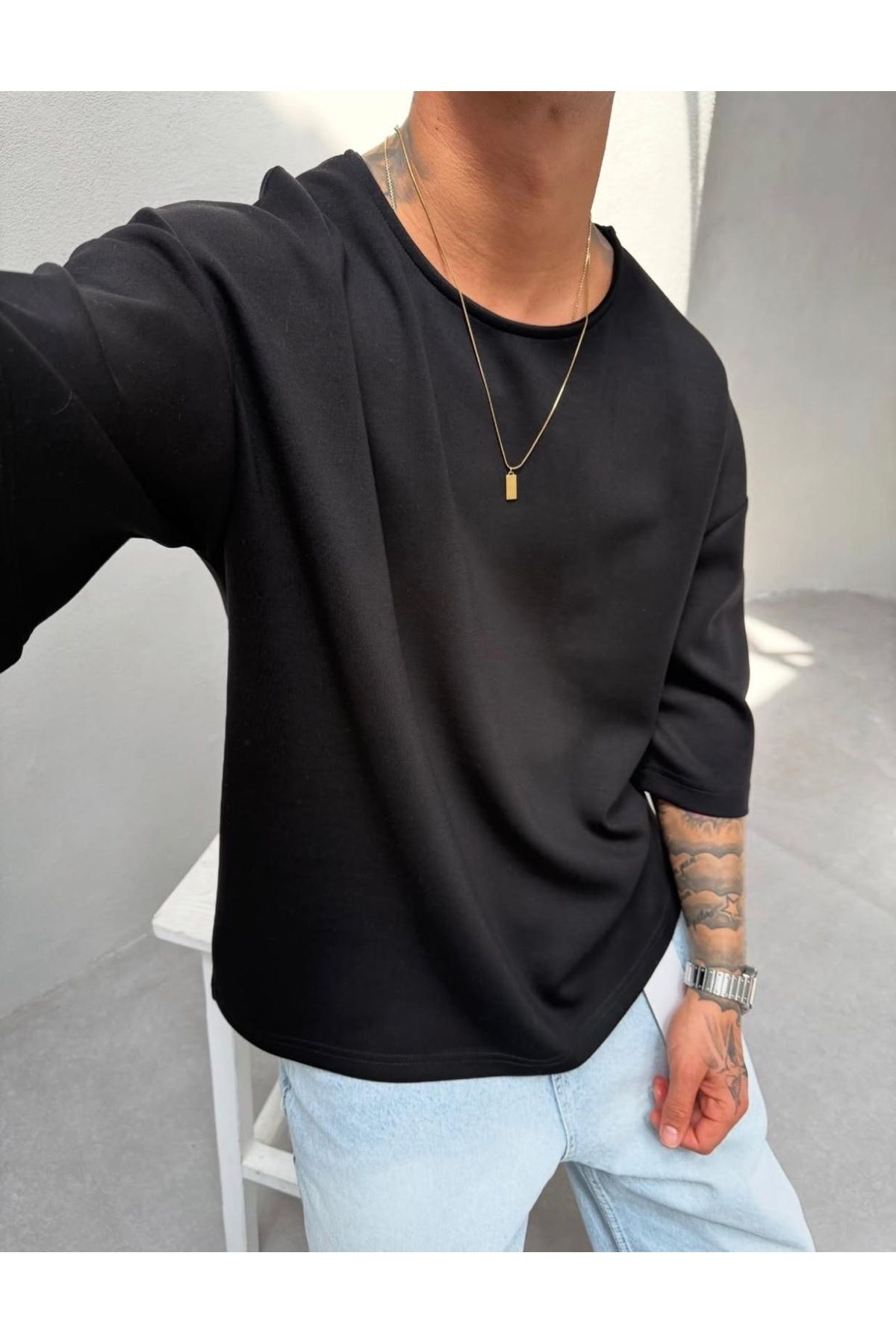 Shine Stone Yetim Kol Tam Oversize Tshirt