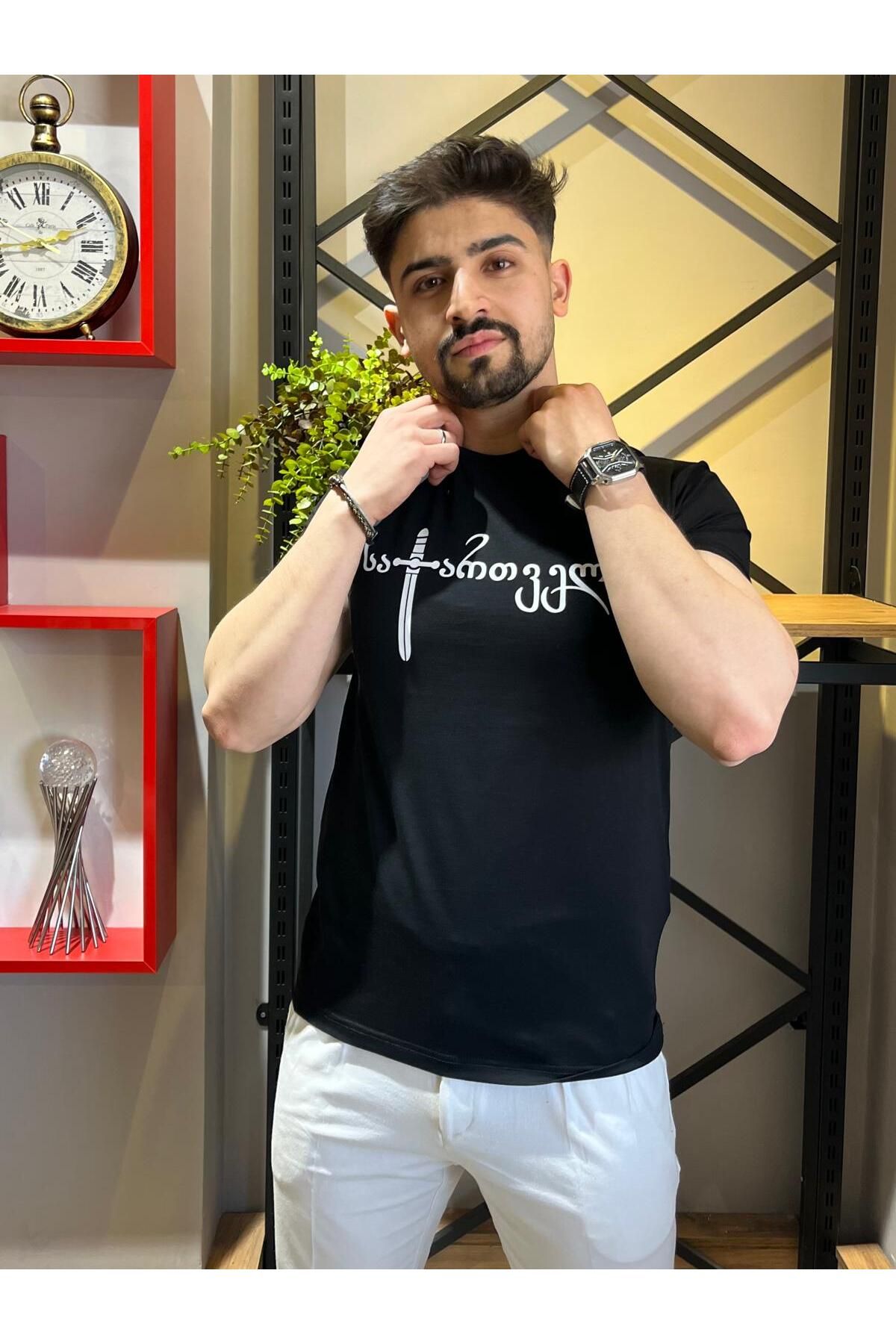 Butik Basic Baskılı Pamuk Siyah Tişört