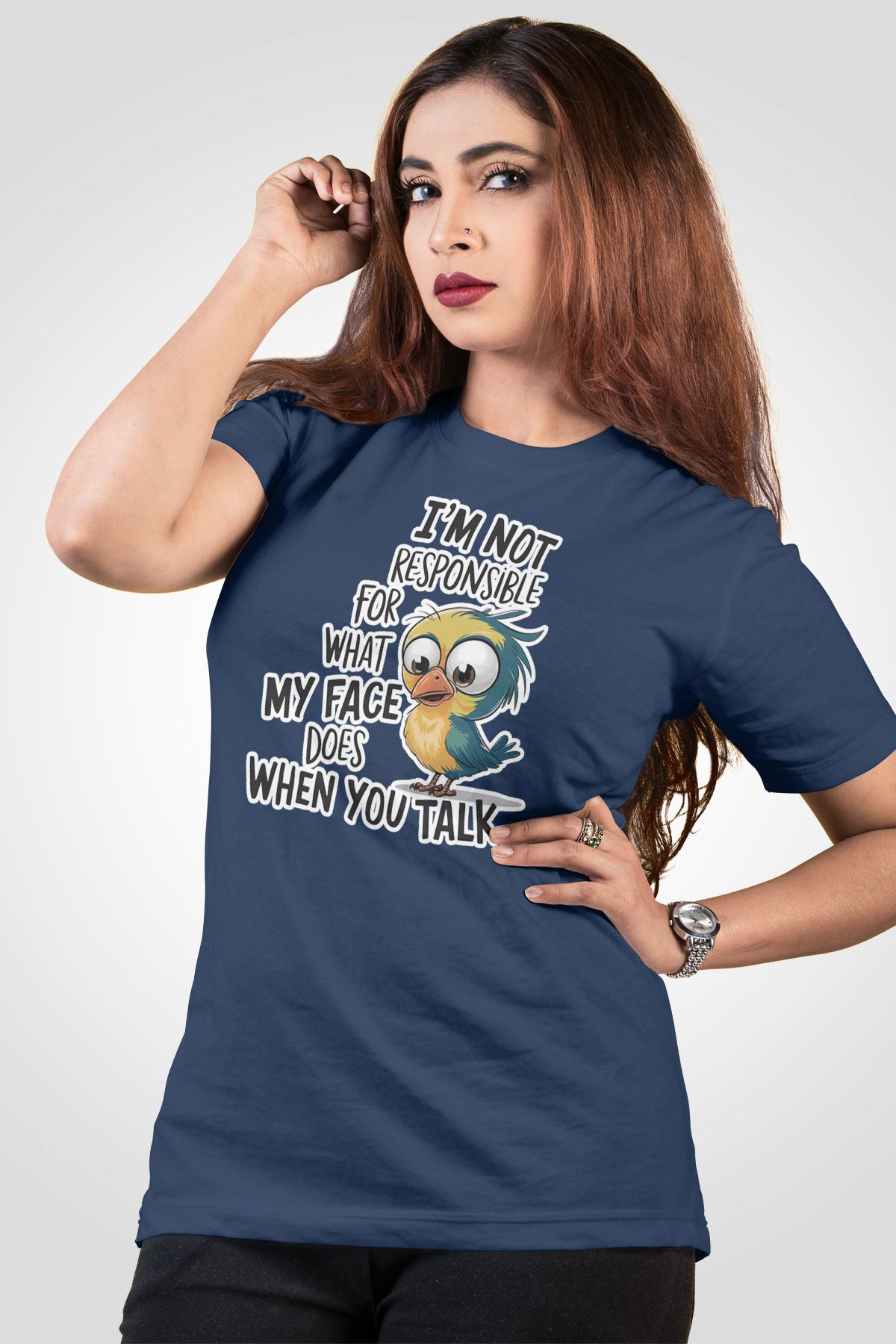 qoeuyl boutique I'M Not Responsıble For What Baskılı Unisex Regular Fit Pamuklu Lacivert Tişört