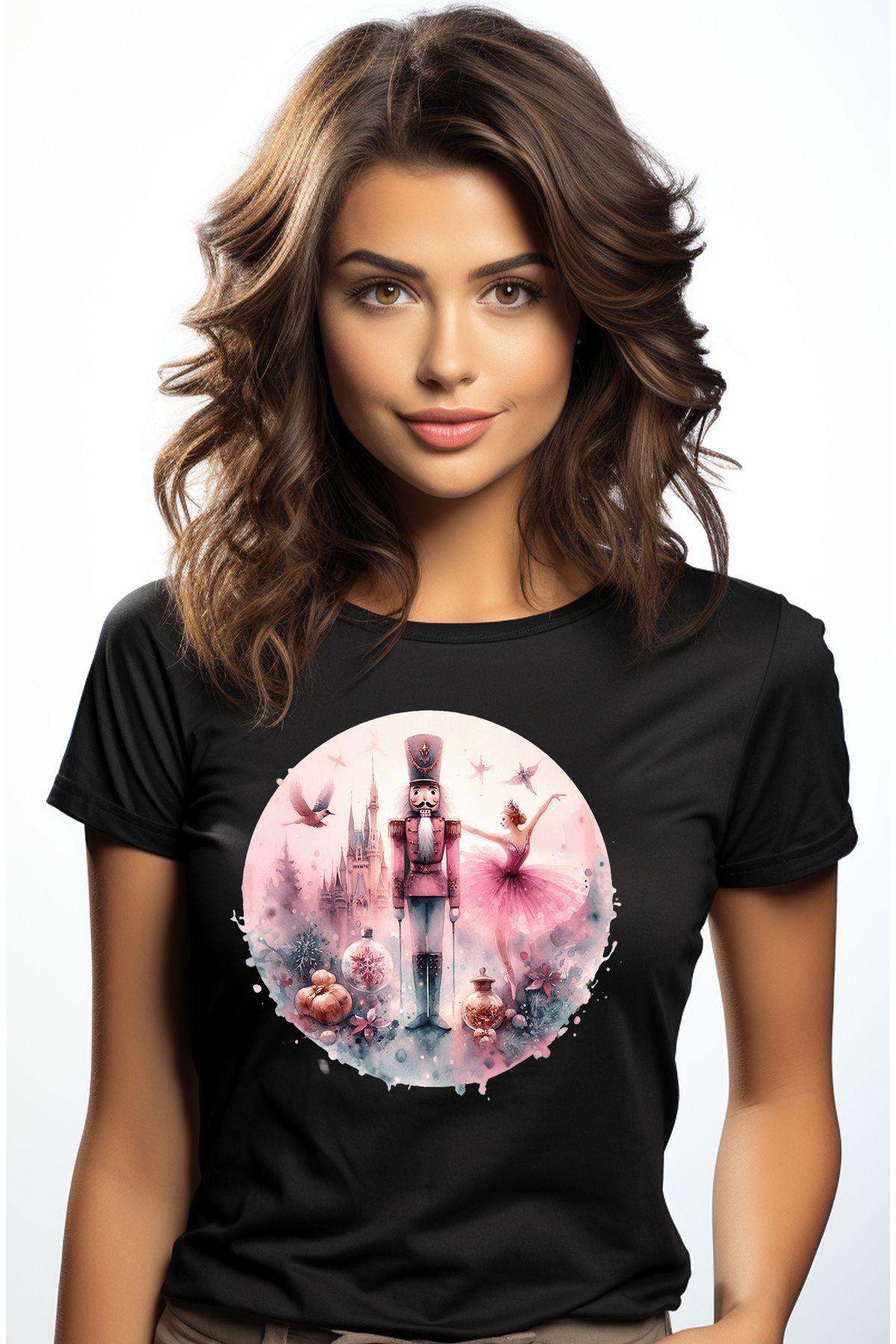 StoryGift Romania Tricou Femei Cu O Balerina Care Danseaza, Ilustratie, Spargator De Nuci, Pasari, Blk_s Femeie - XL
