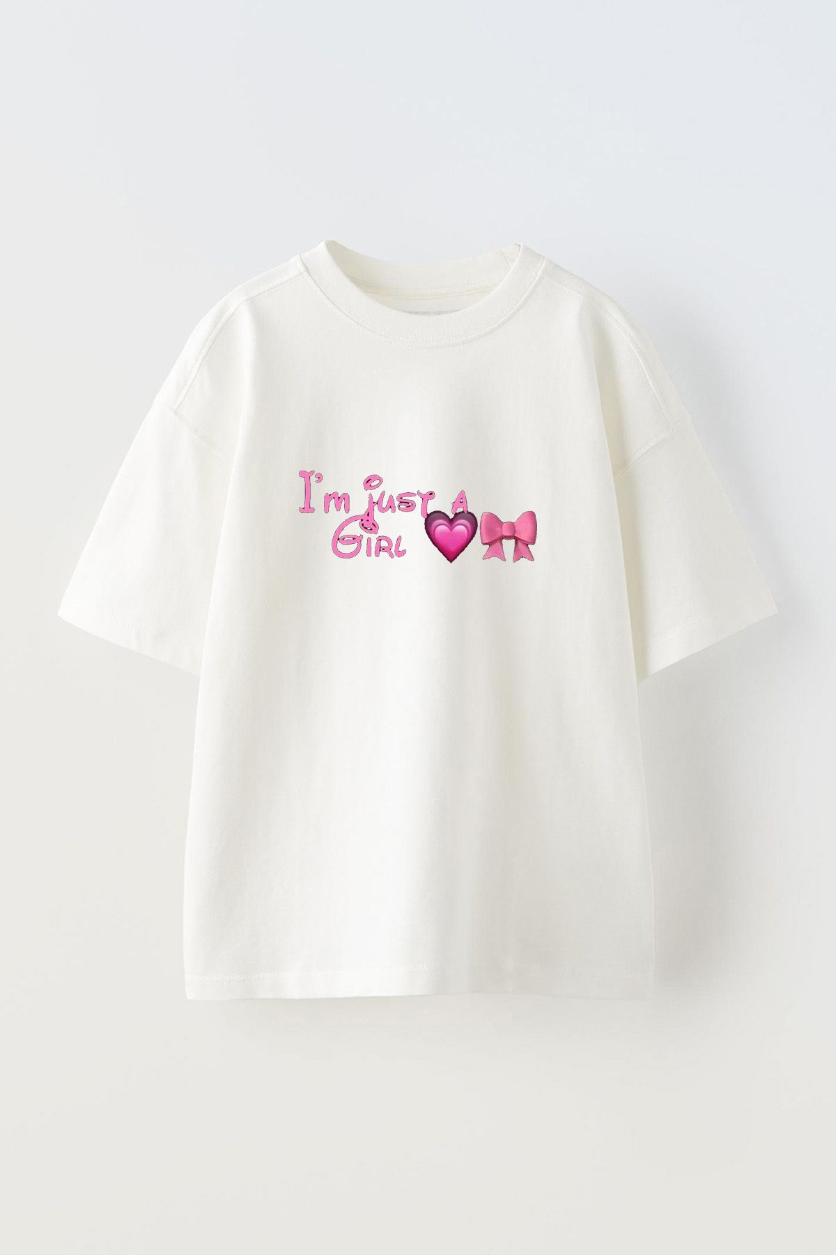 Anetos Im Just A Gırl Ön Baskılı Pamuk Beyaz Oversize T-shirt