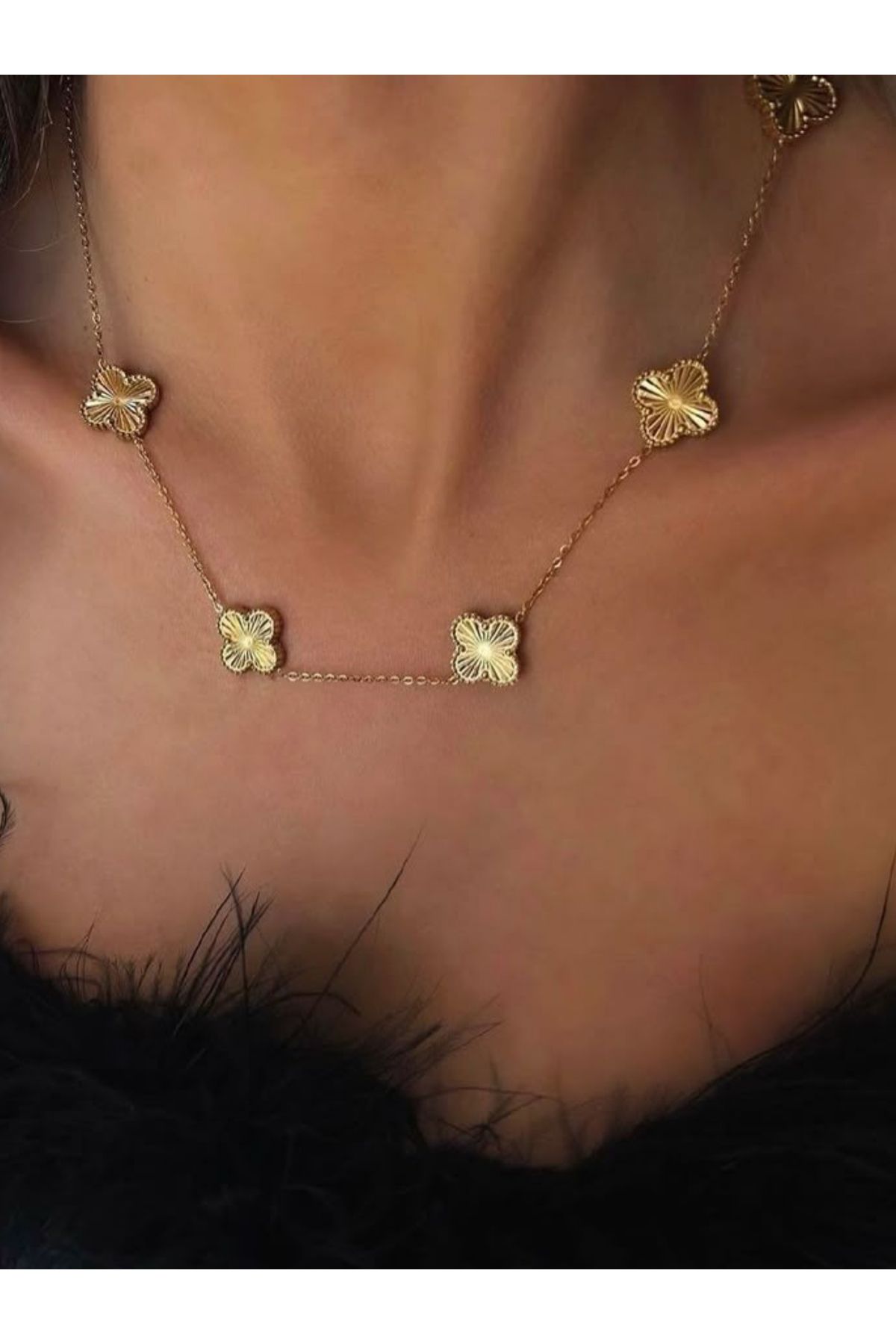 BORENO 5'li Gold Renk Yonca Model Paslanmaz Çelik Takı Kolye