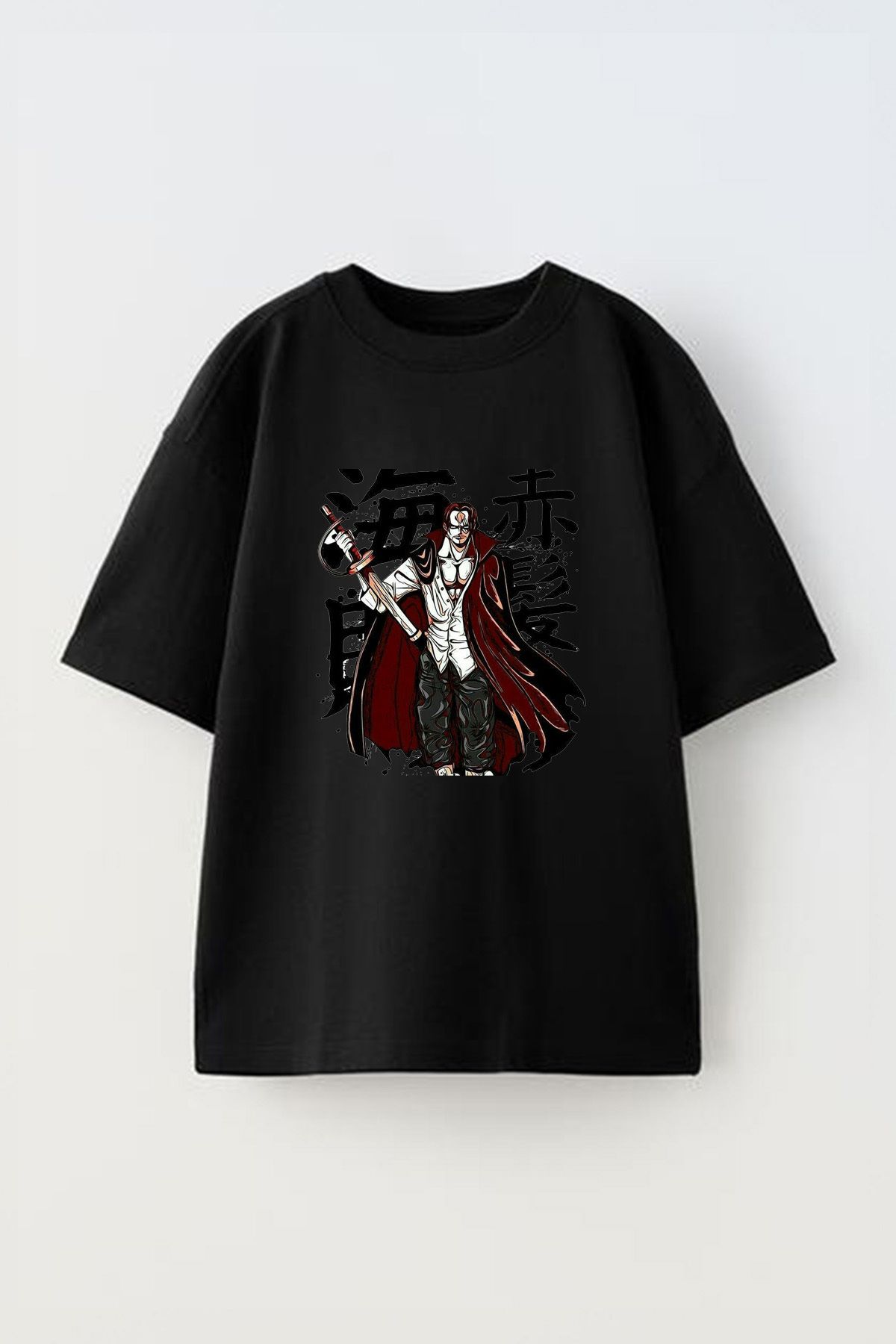 Anetos Akagami No Shanks Ön Baskılı Pamuk Siyah Oversize T-shirt