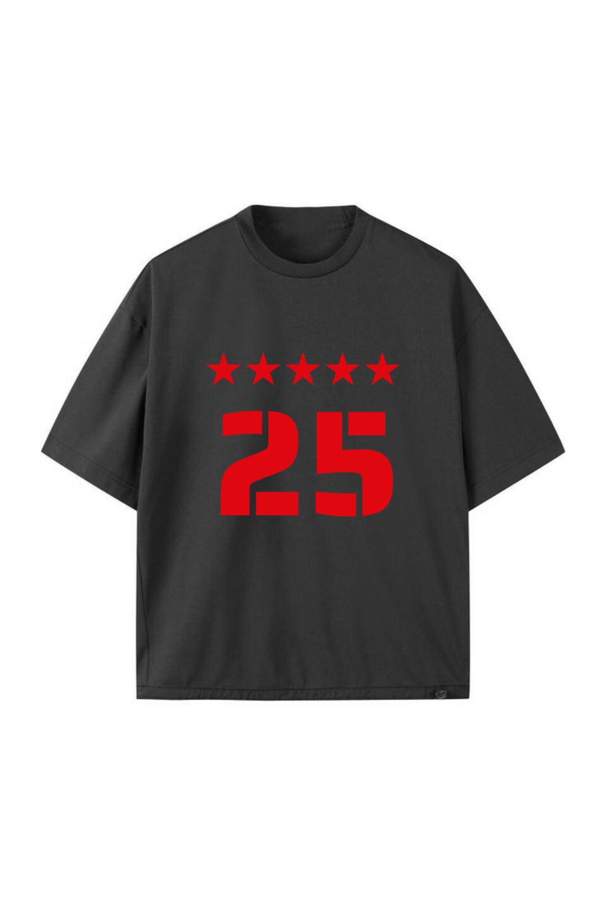 OZERGENE STORE 25 Bakılı 5 Yıldız Oversize T-Shirt Sarı Baskılı