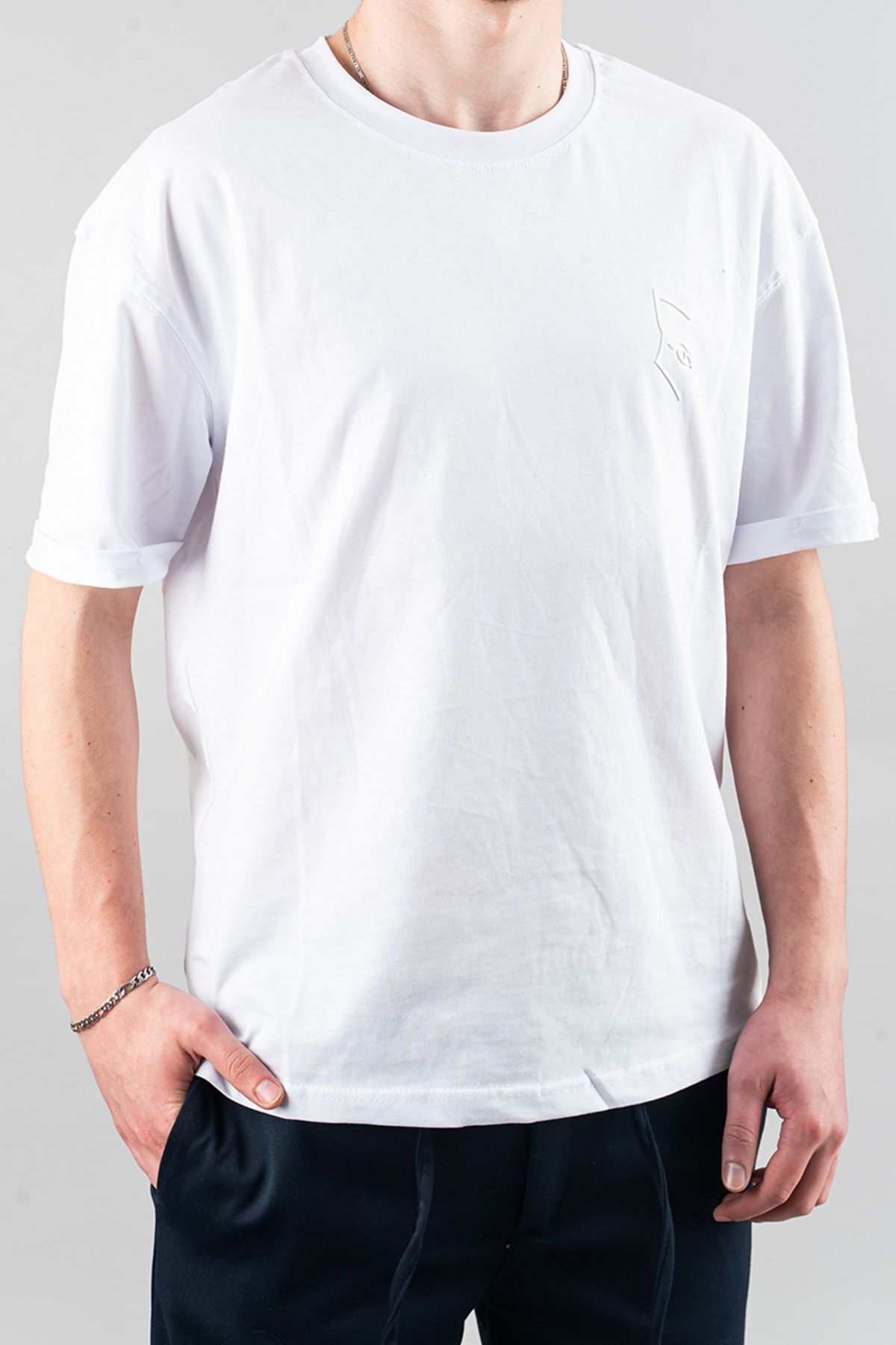 bombe Erkek Özel Bisiklet Yaka Tişört Basic Yarı Owersize Düz Baskılı T-Shirt