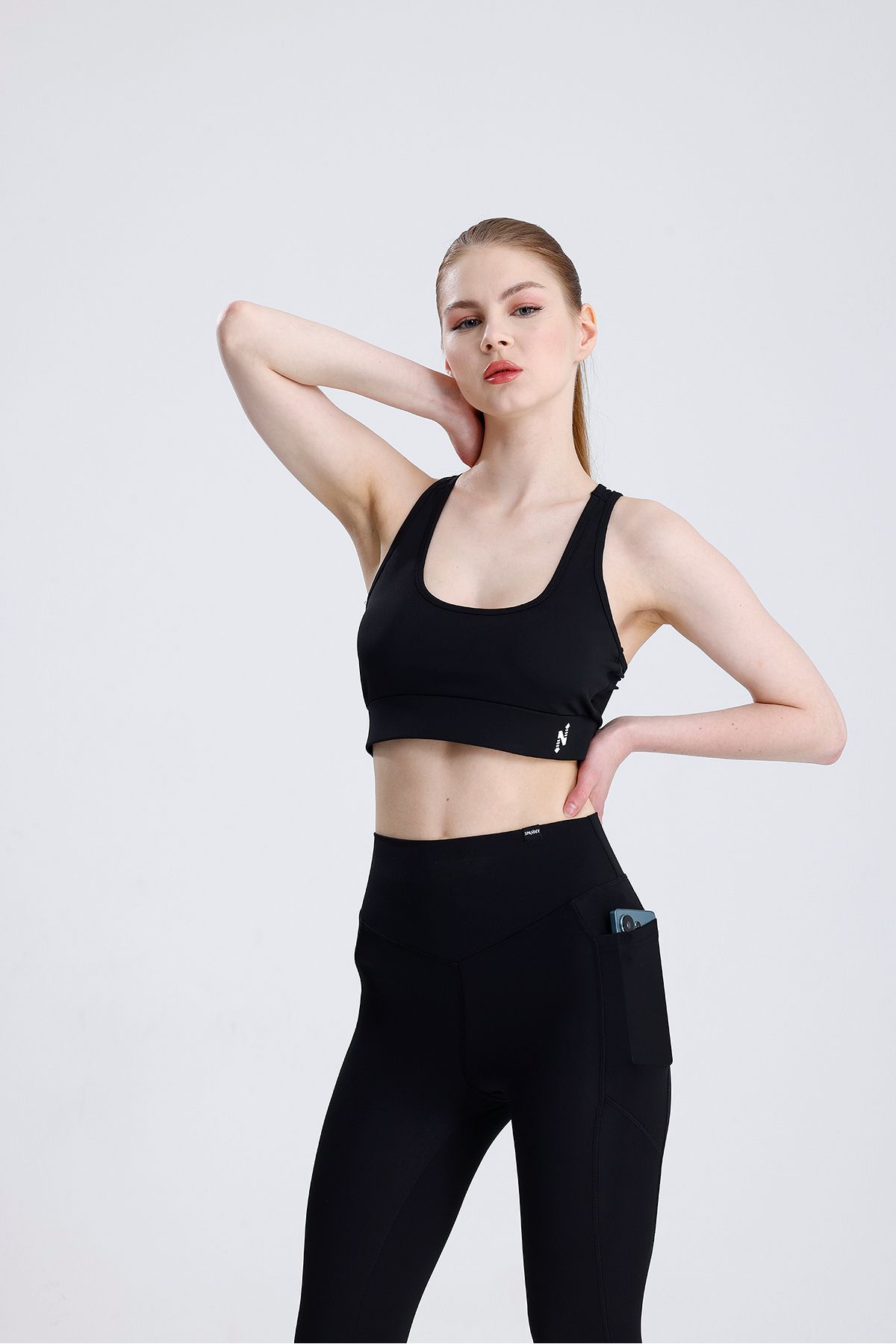 SPANDEX Tül Detaylı Siyah Büstiyer / Spor Büstiyer / Bra / Crop