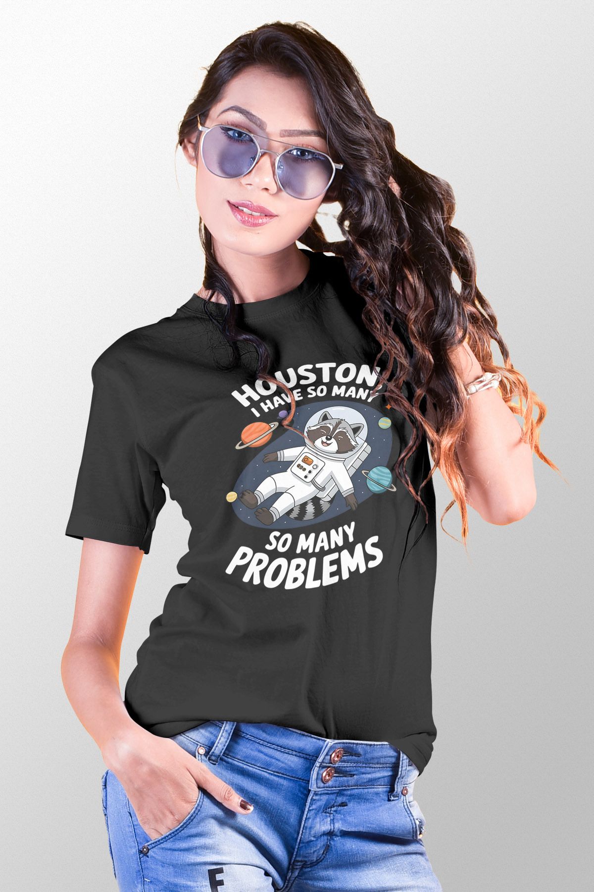 qoeuyl boutique Houston I Have So Many Problems Baskılı Unisex Regular Fit Pamuklu Siyah Tişört