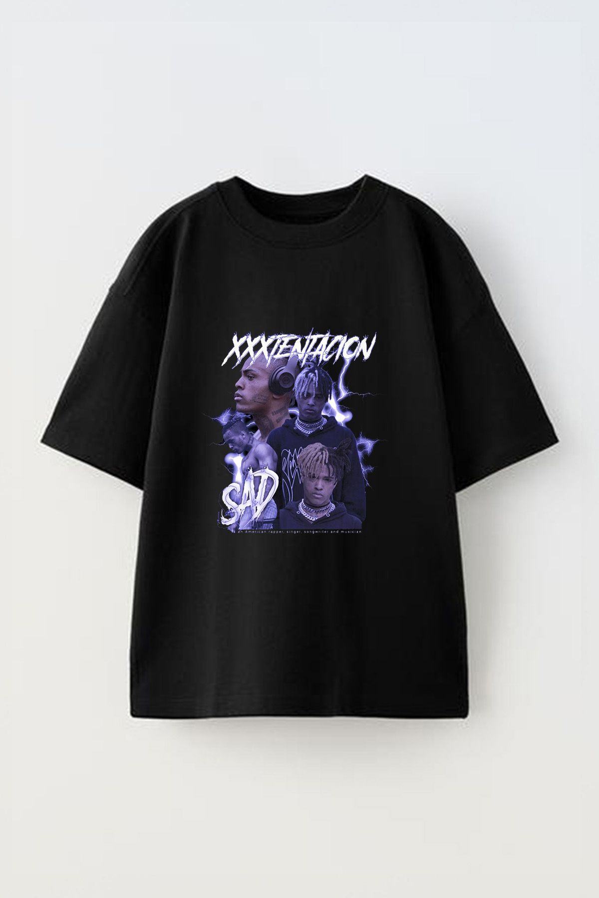 Anetos XxxTentacion Ön Baskılı Pamuk Siyah Oversize T-shirt