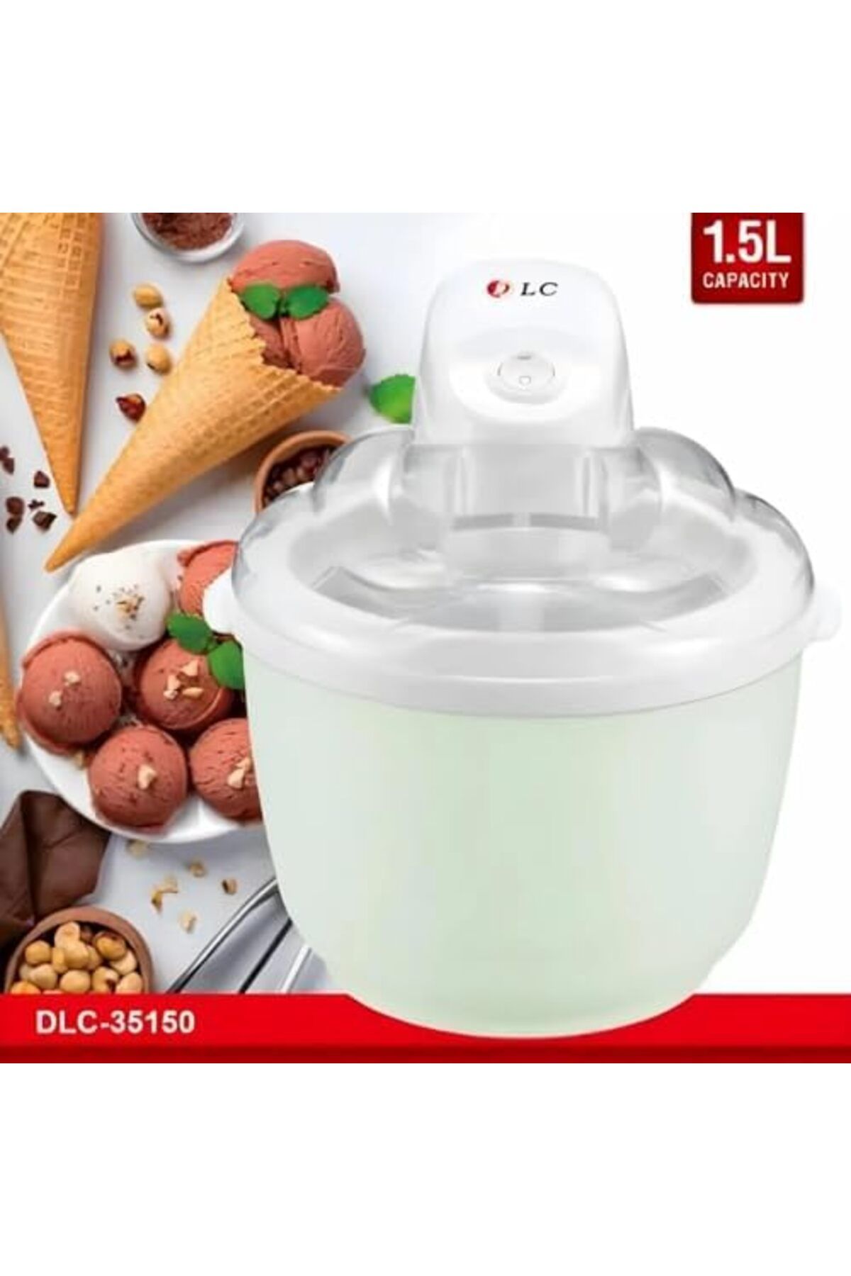 DLC-Ice Cream Maker, 1500 ml Capacity, Sorbet and Frozen Yoghurt Maker, 20-40 Minutes Preparation Time, 7