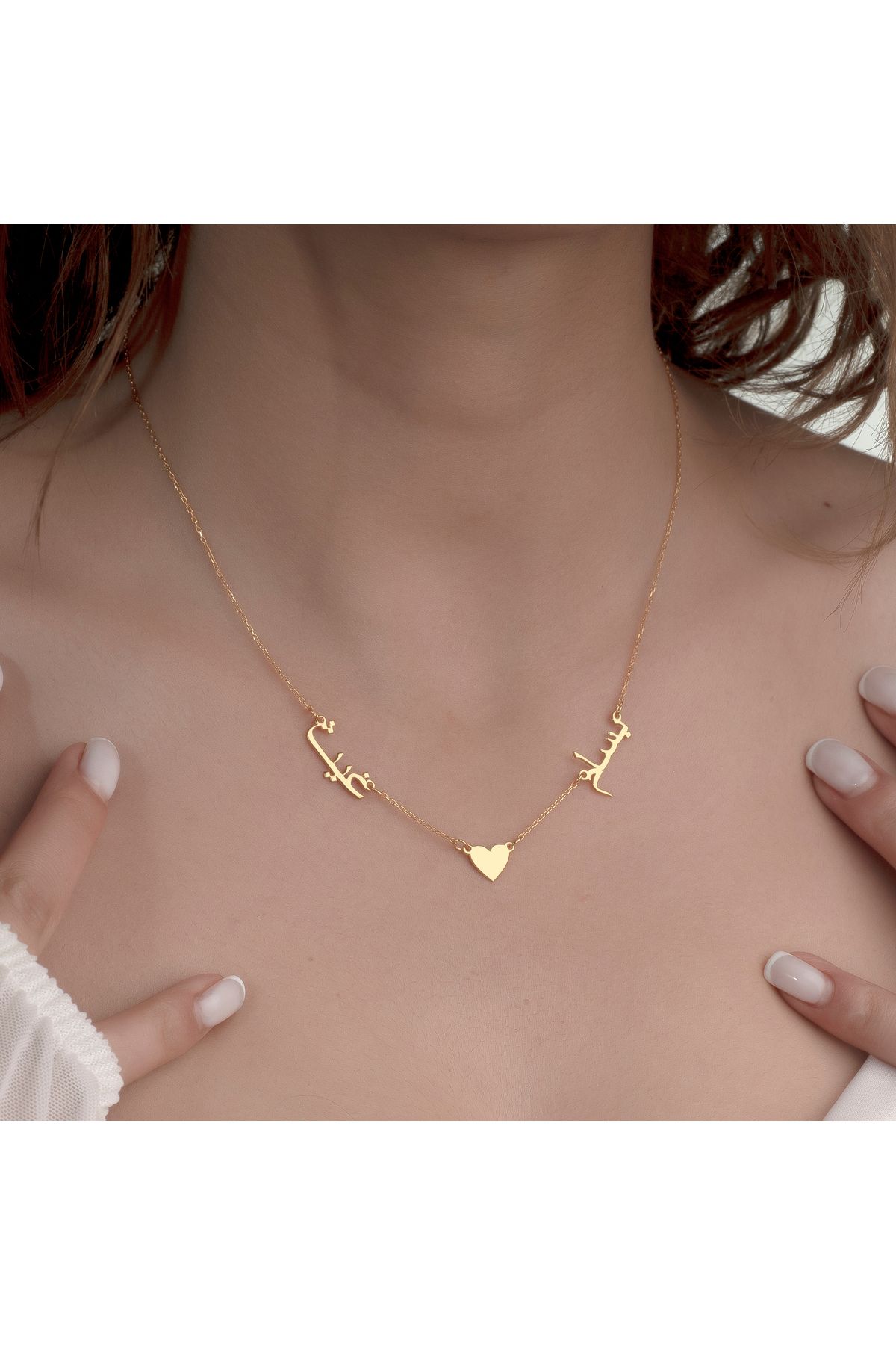 DIZY SILVER 22K ALTIN KAPLAMA ARAP HARFLİ KOLYE, 925 AYAR GÜMÜŞ, KALPLİ ANLAMLI TASARIM, ZARİF HEDİYE