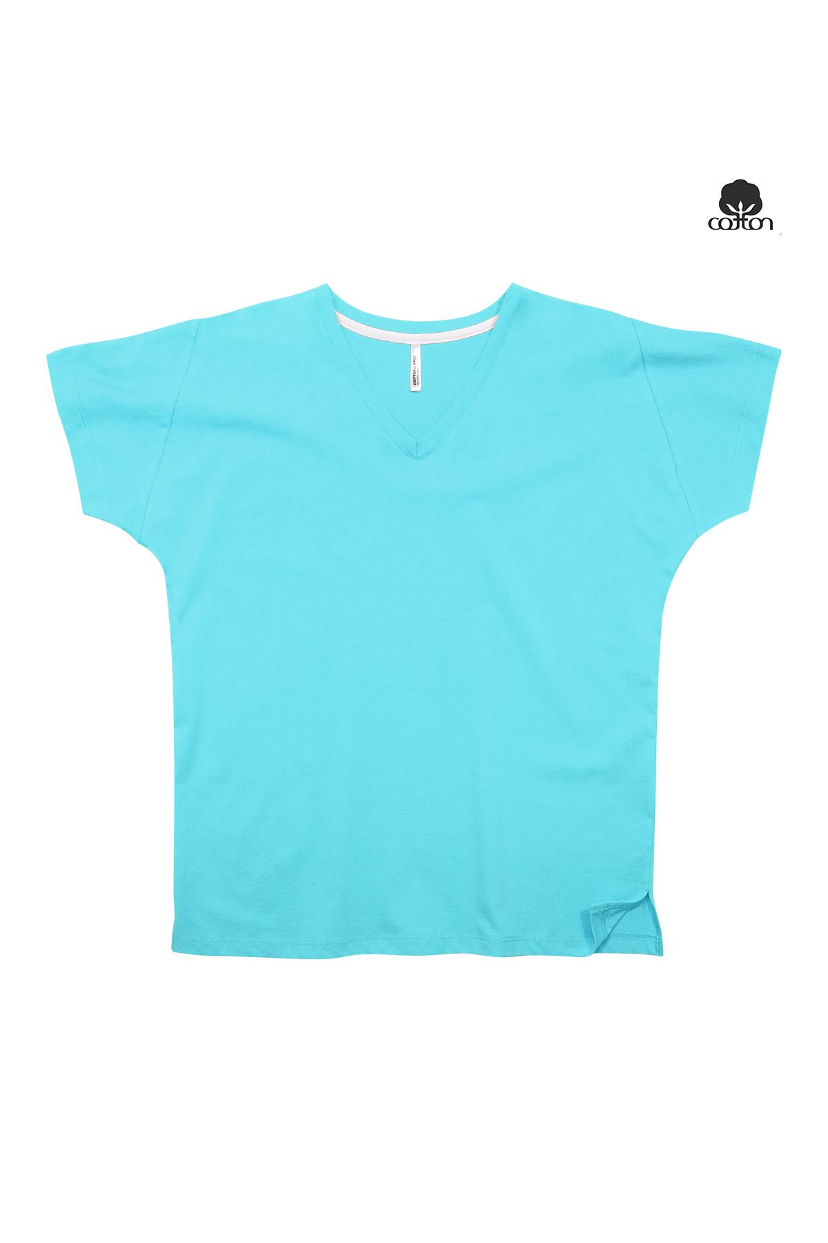 Cottonland Tricou Trisha Pentru Femei, Cu Mânecă Scurtă, Cu Decolteu În V, Din Bumbac Pieptănat, Albastru Deschis Femeie - L