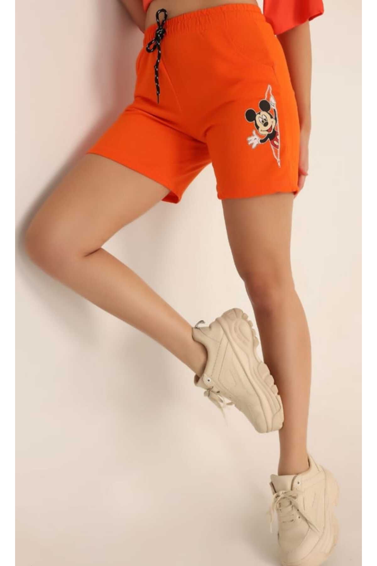 gigigiyim Mickey Mouse Baskılı Kadın Şort Turuncu